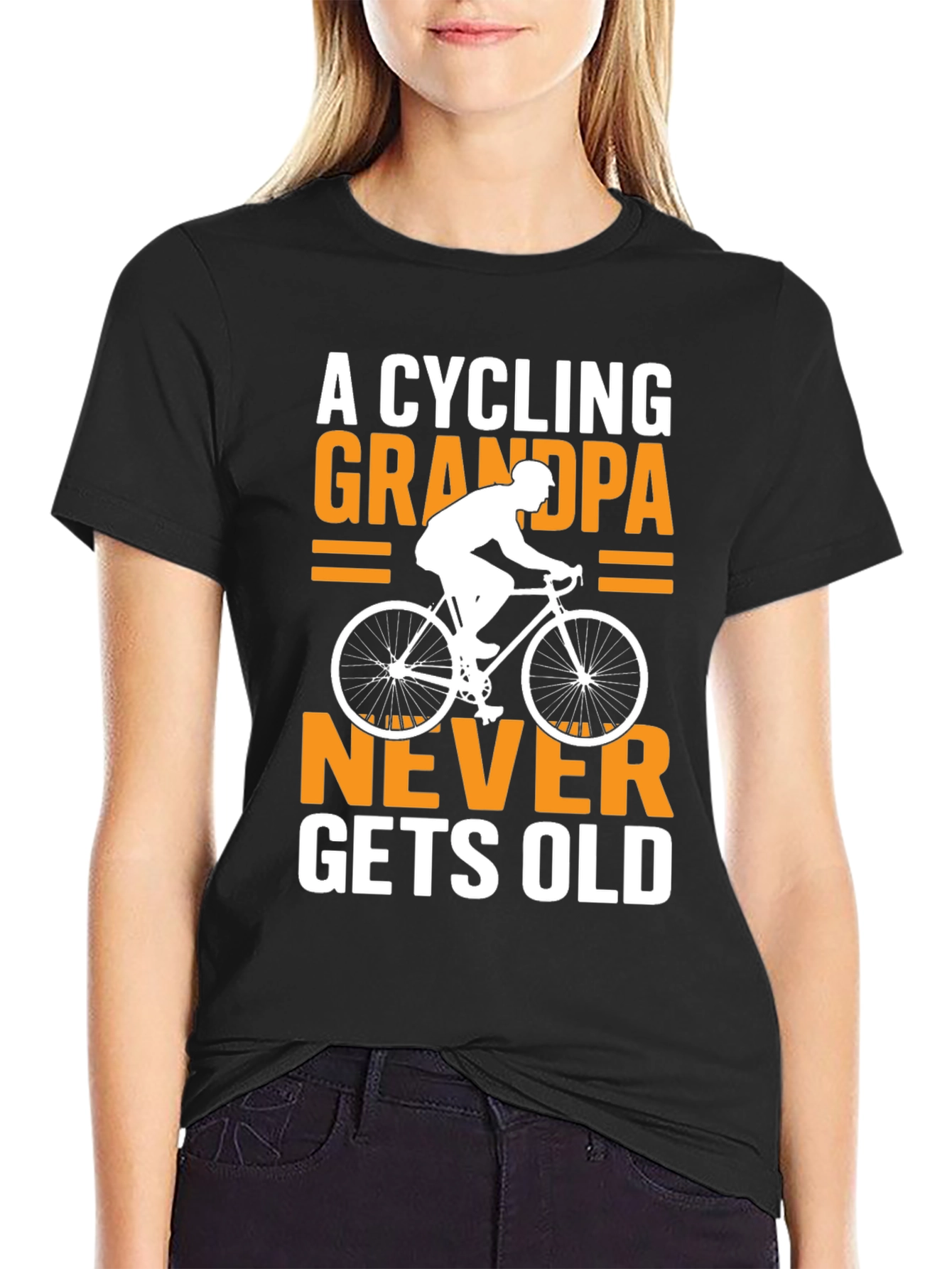 Black Cycling Grandpa T-Shirt - Never Gets Old! view 2
