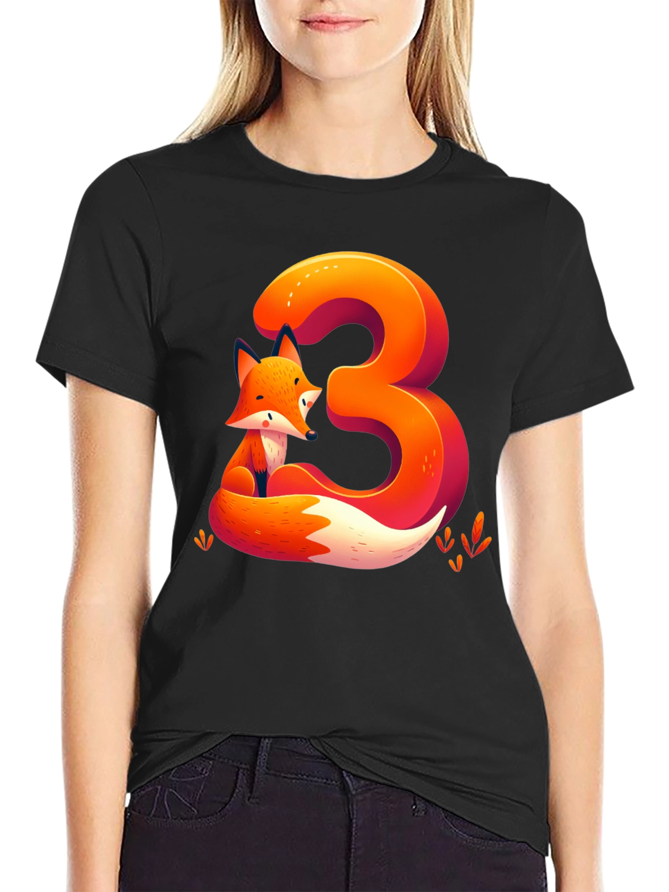 Black Fox Number 3 Graphic Tee - Cute Animal Shirt view 2