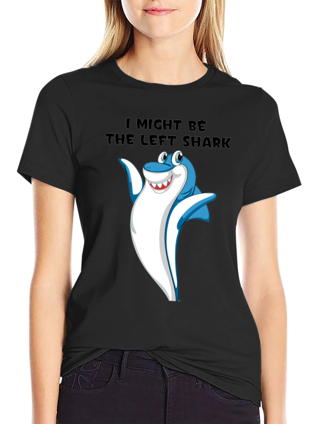 Black Funny Left Shark Graphic Tee - Men's Black T-Shirt view 2