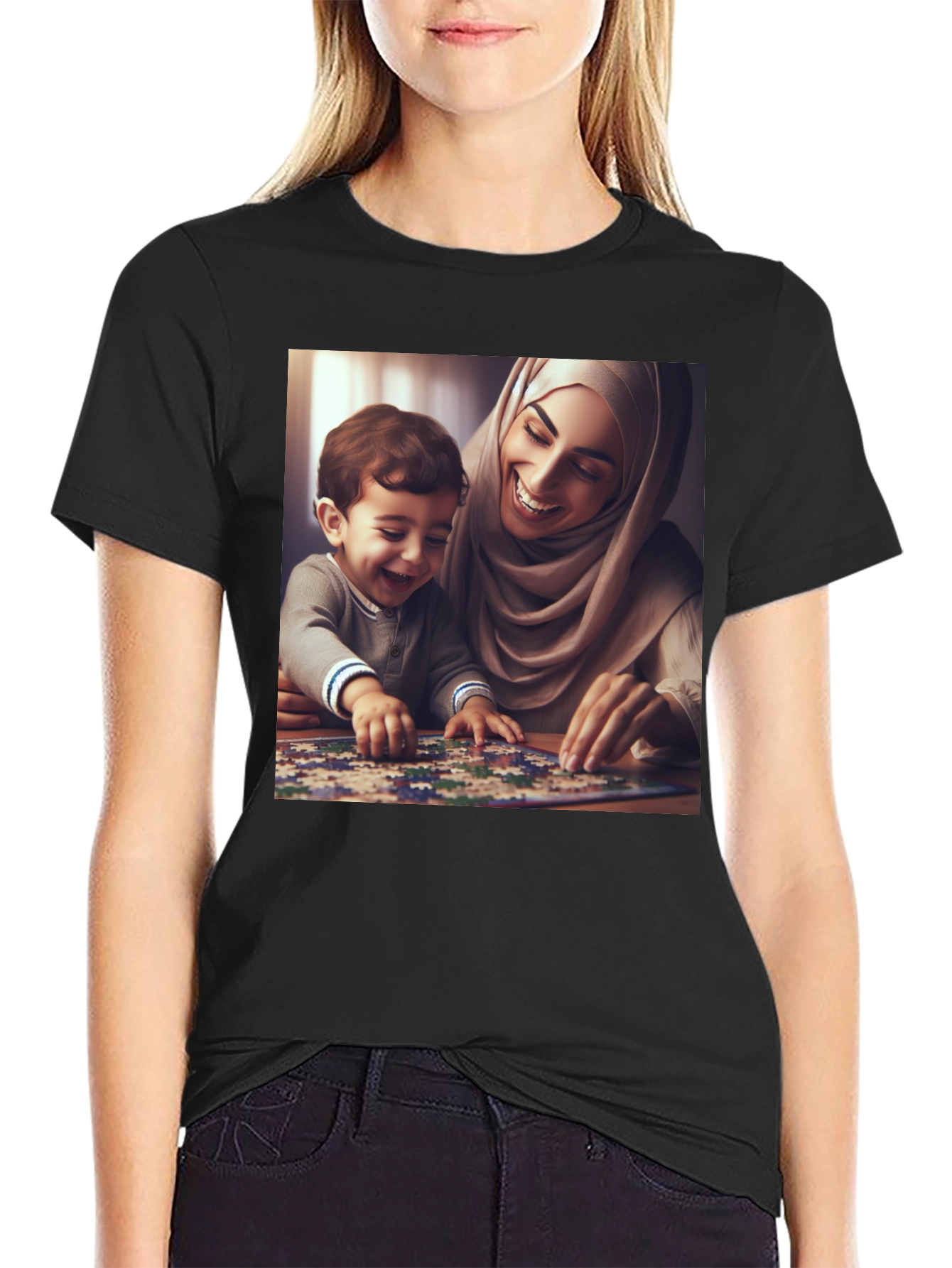 Black Family Puzzle T-Shirt - Heartwarming Design view 2