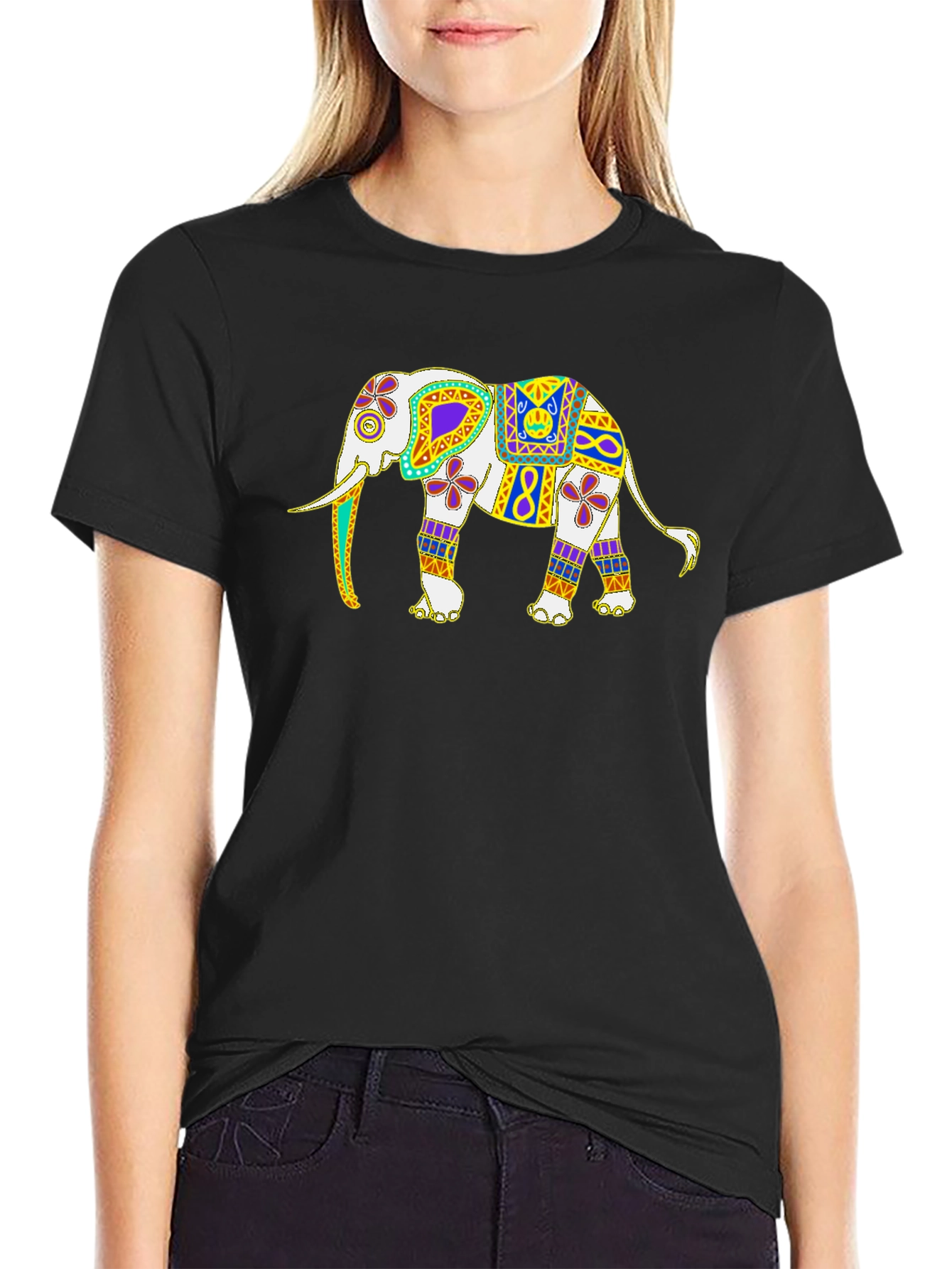 Black Elephant Graphic Tee - Black Cotton T-Shirt view 2