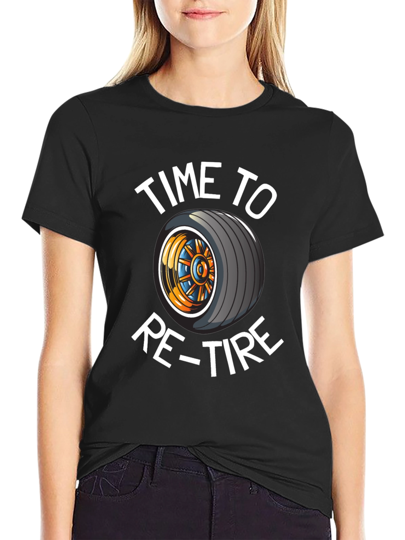 Black Time to Re-tire Black T-Shirt view 2