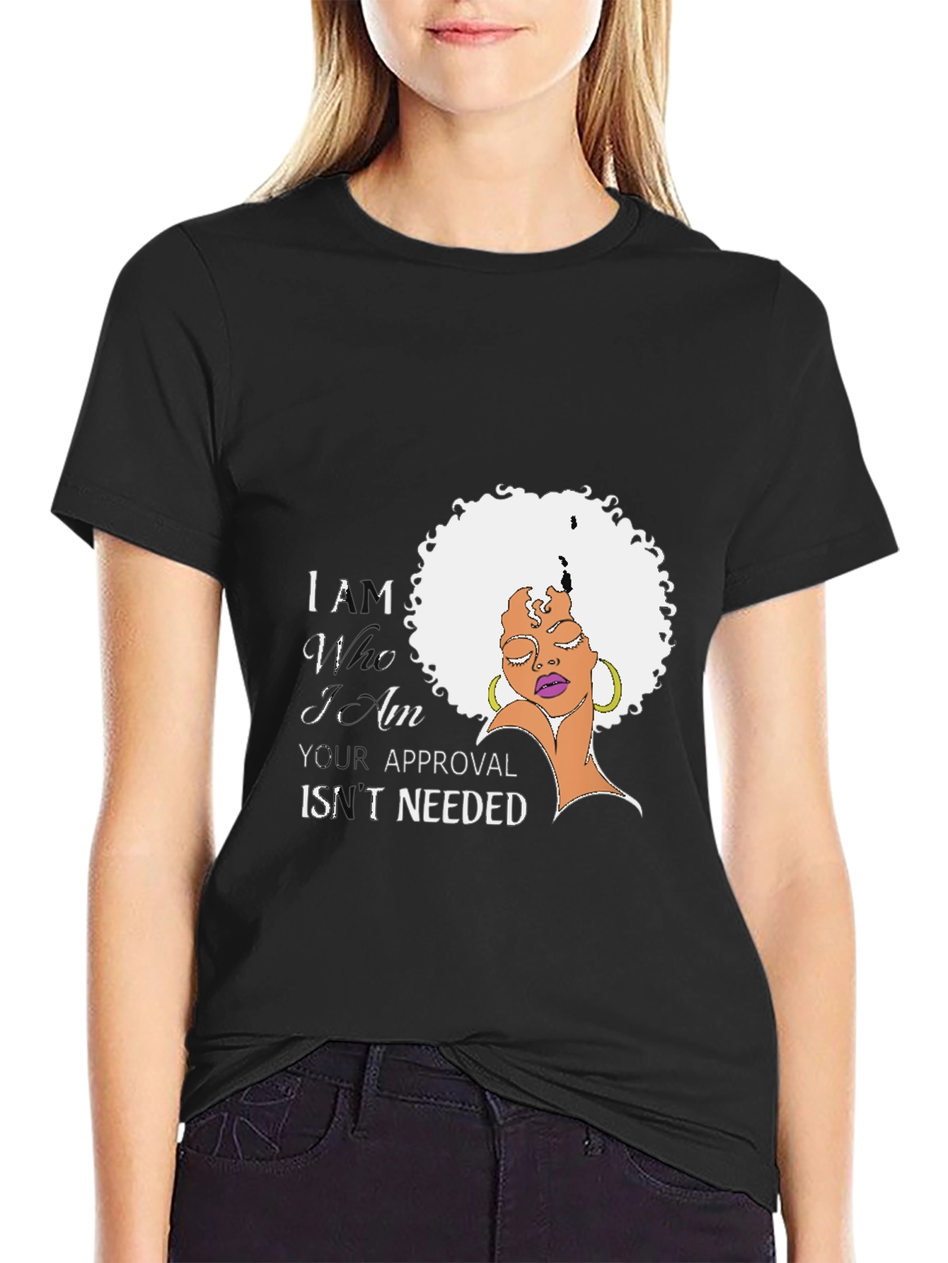 Black Confidence Black T-Shirt - Afro Woman Empowerment view 2