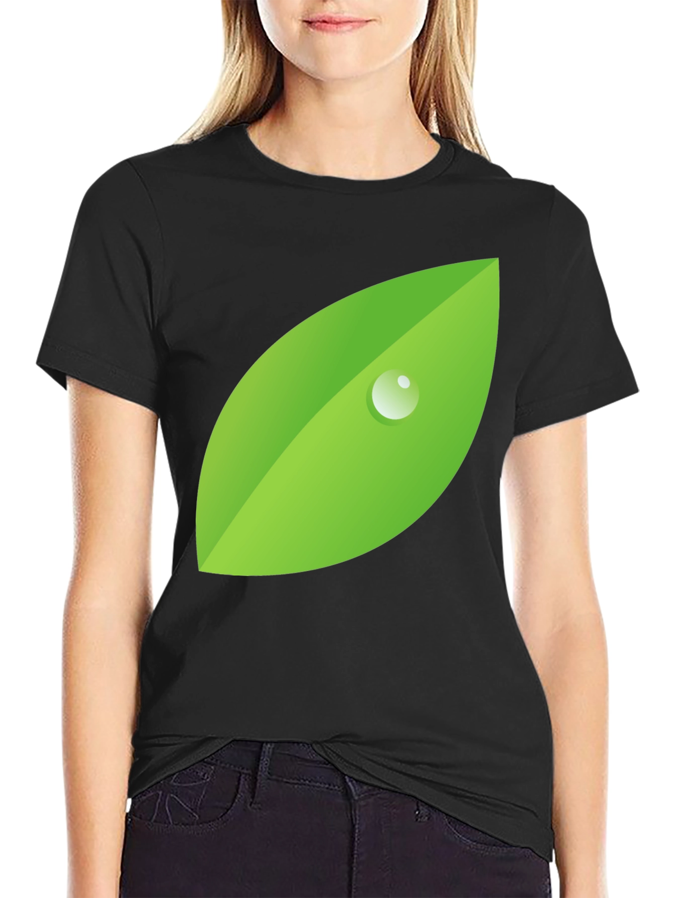 Nature's Drop Tee - Black, Leaf Graphic - 2