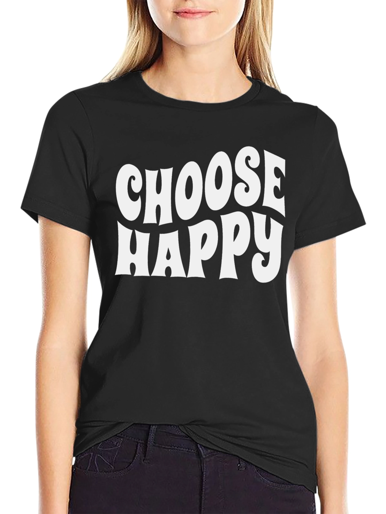 Black Choose Happy Graphic Tee - Trendy Black Shirt view 2