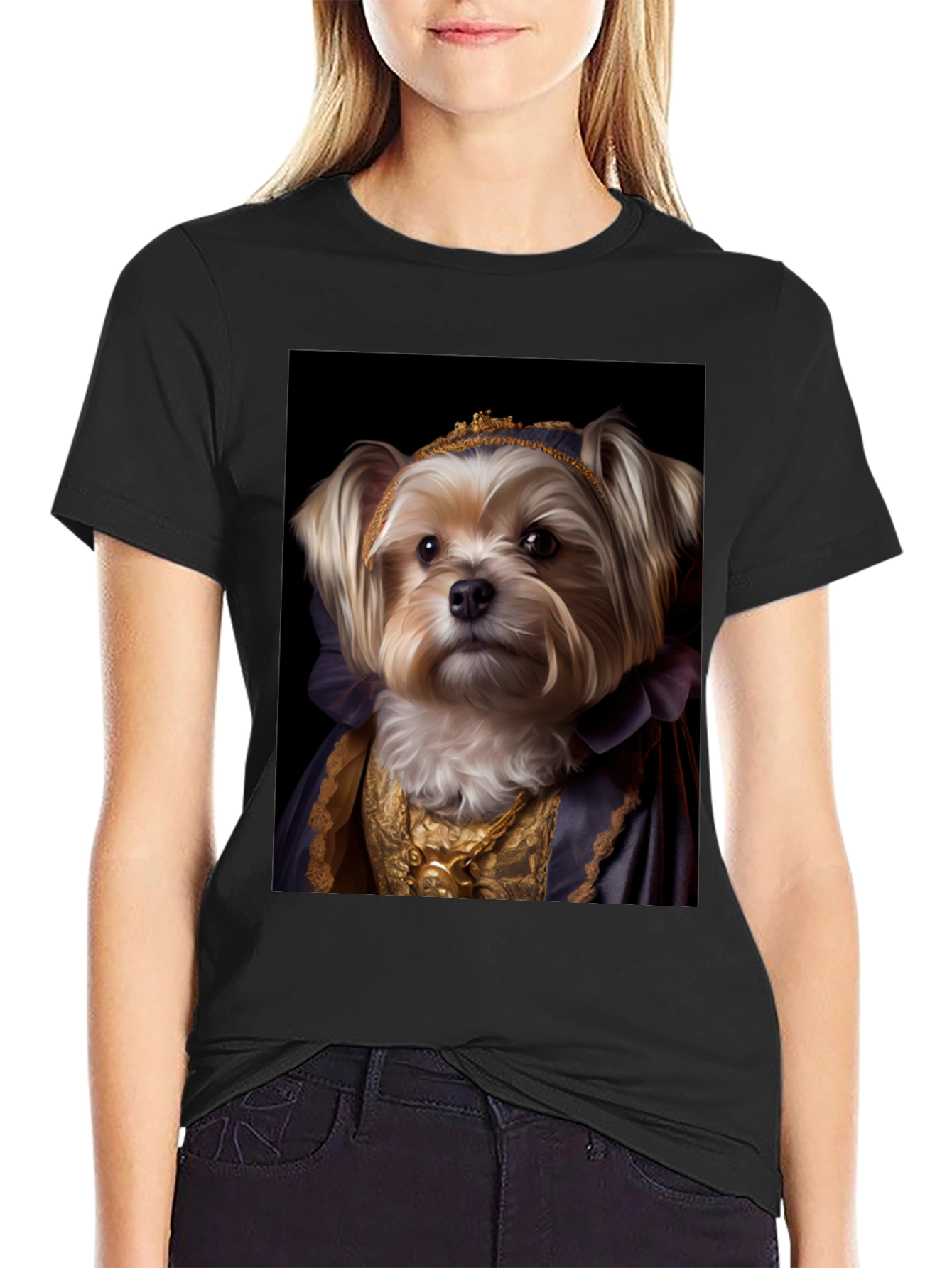 Black Dog Queen Graphic Tee - Regal Canine Portrait T-Shirt view 2