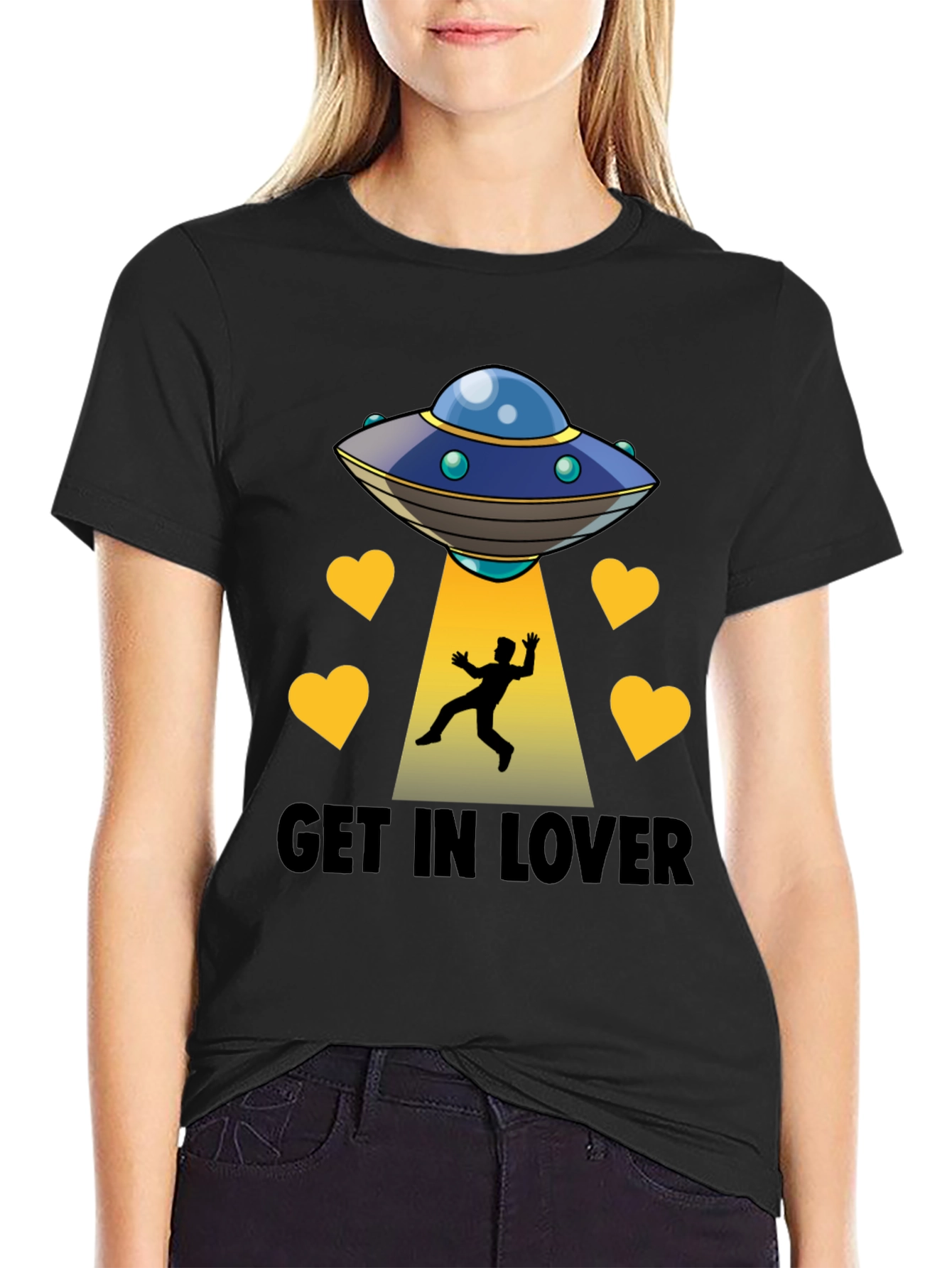 Black Get In Lover UFO Abduction Graphic Tee view 2