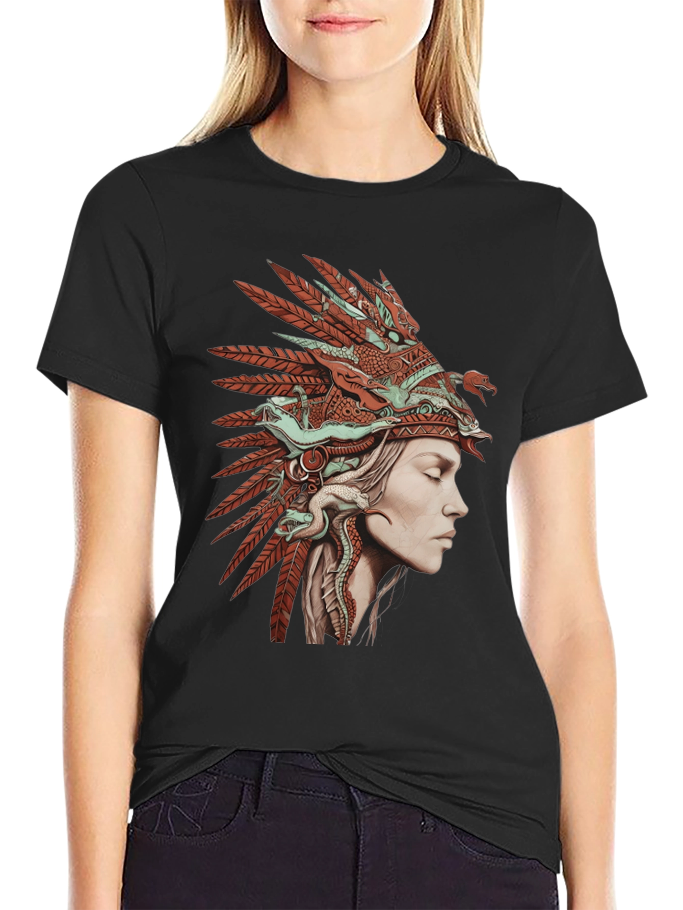 Black Native American Headdress Graphic T-Shirt view 2