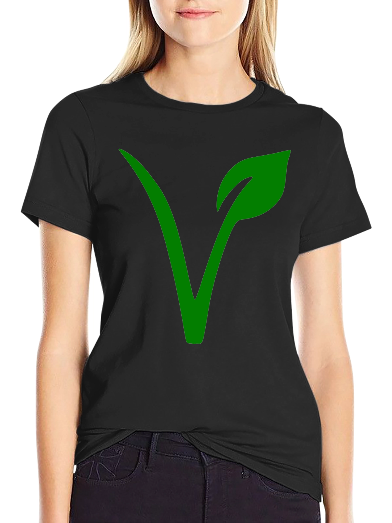 Black Vegan Symbol T-Shirt - Green on Black view 2