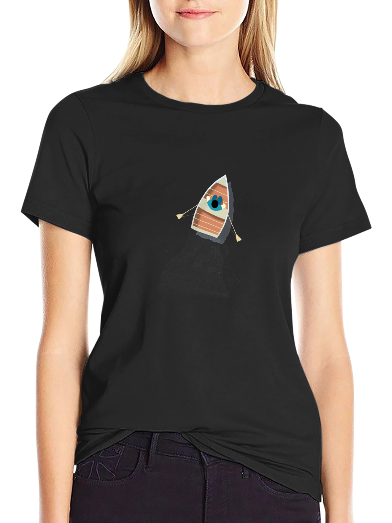 Black Rowboat Graphic Black Tee view 2