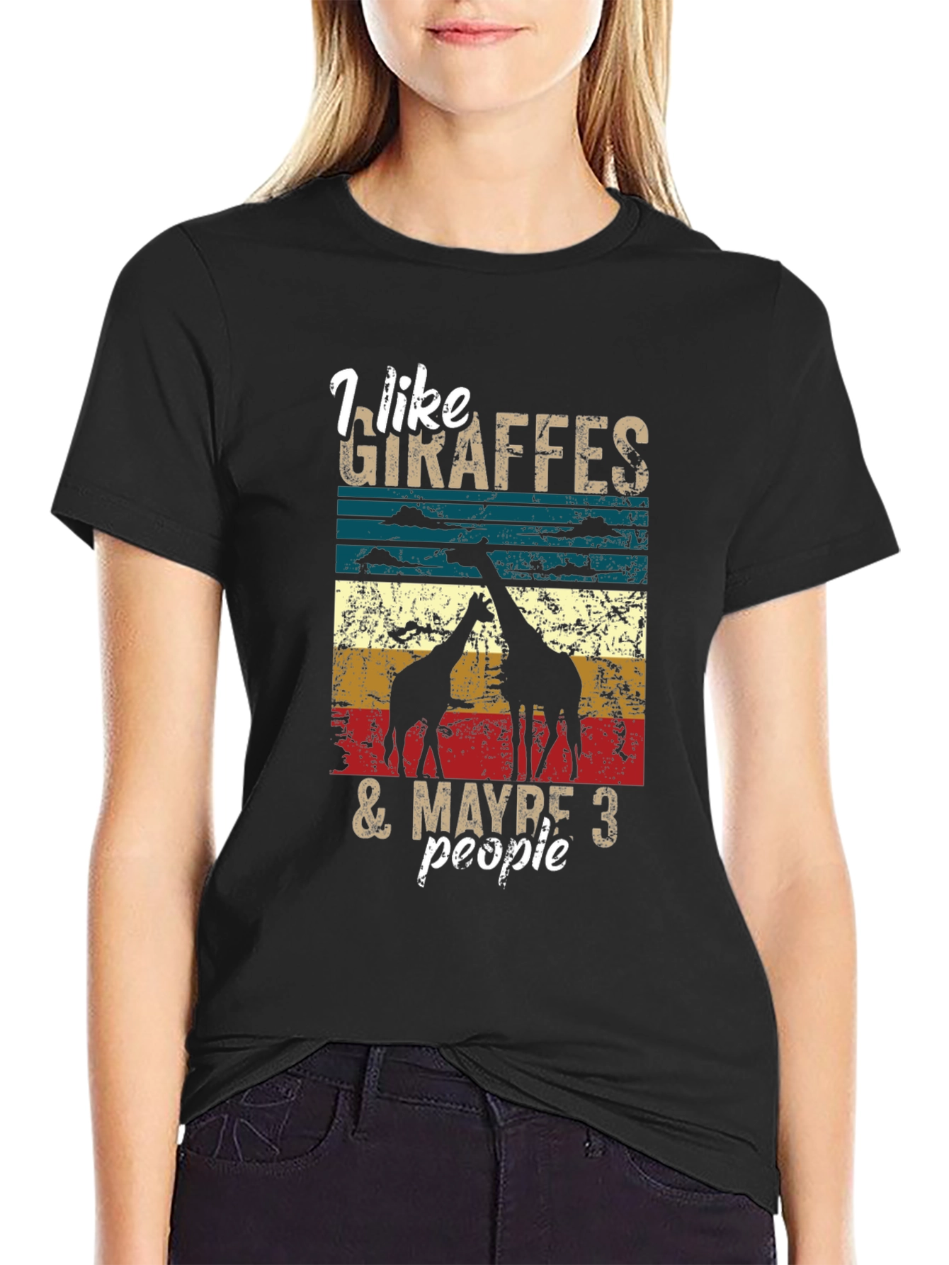 Black I Like Giraffes & Maybe 3 People T-Shirt view 2