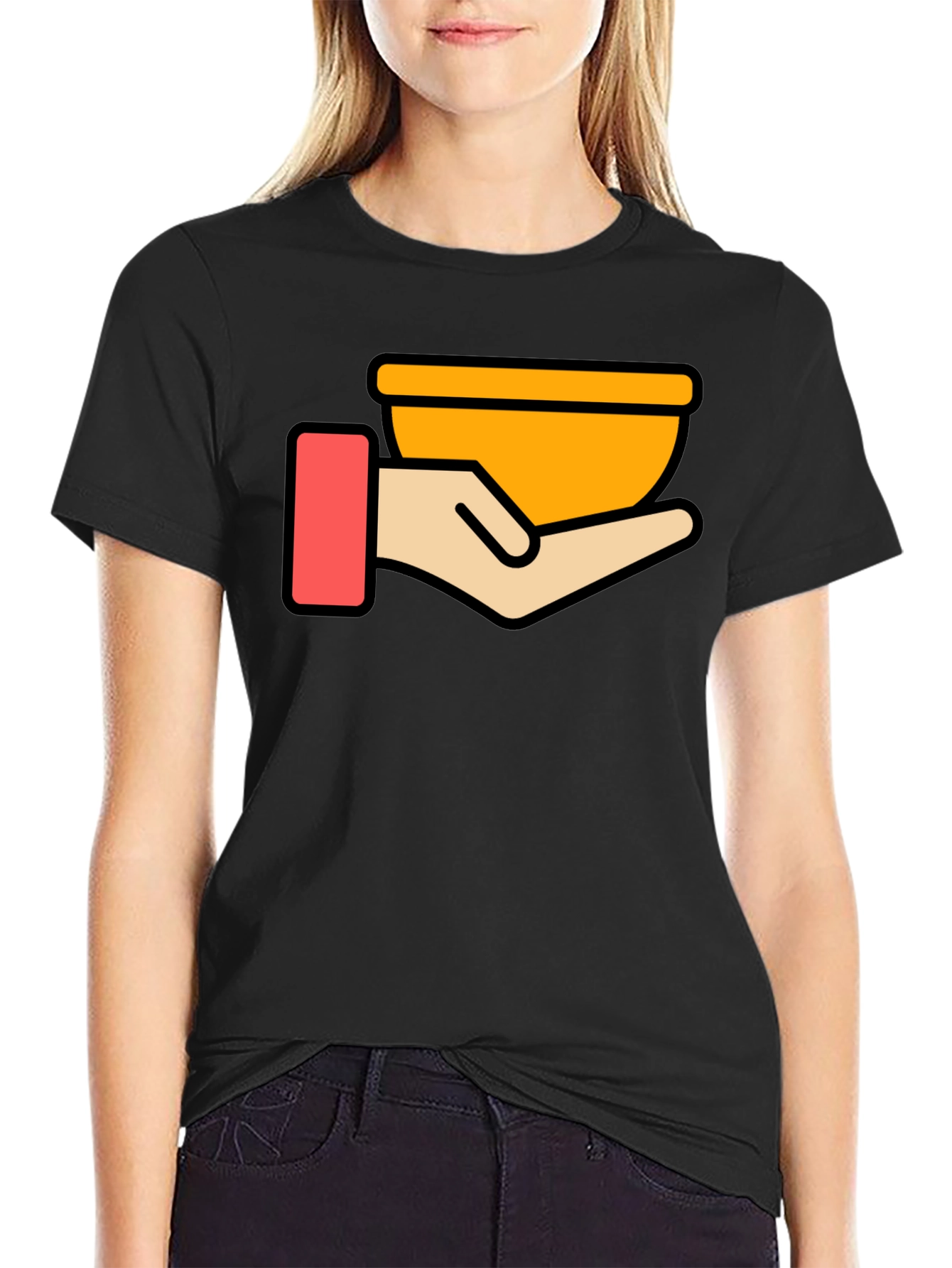 Black Hand Holding Bowl Graphic T-Shirt - Black view 2