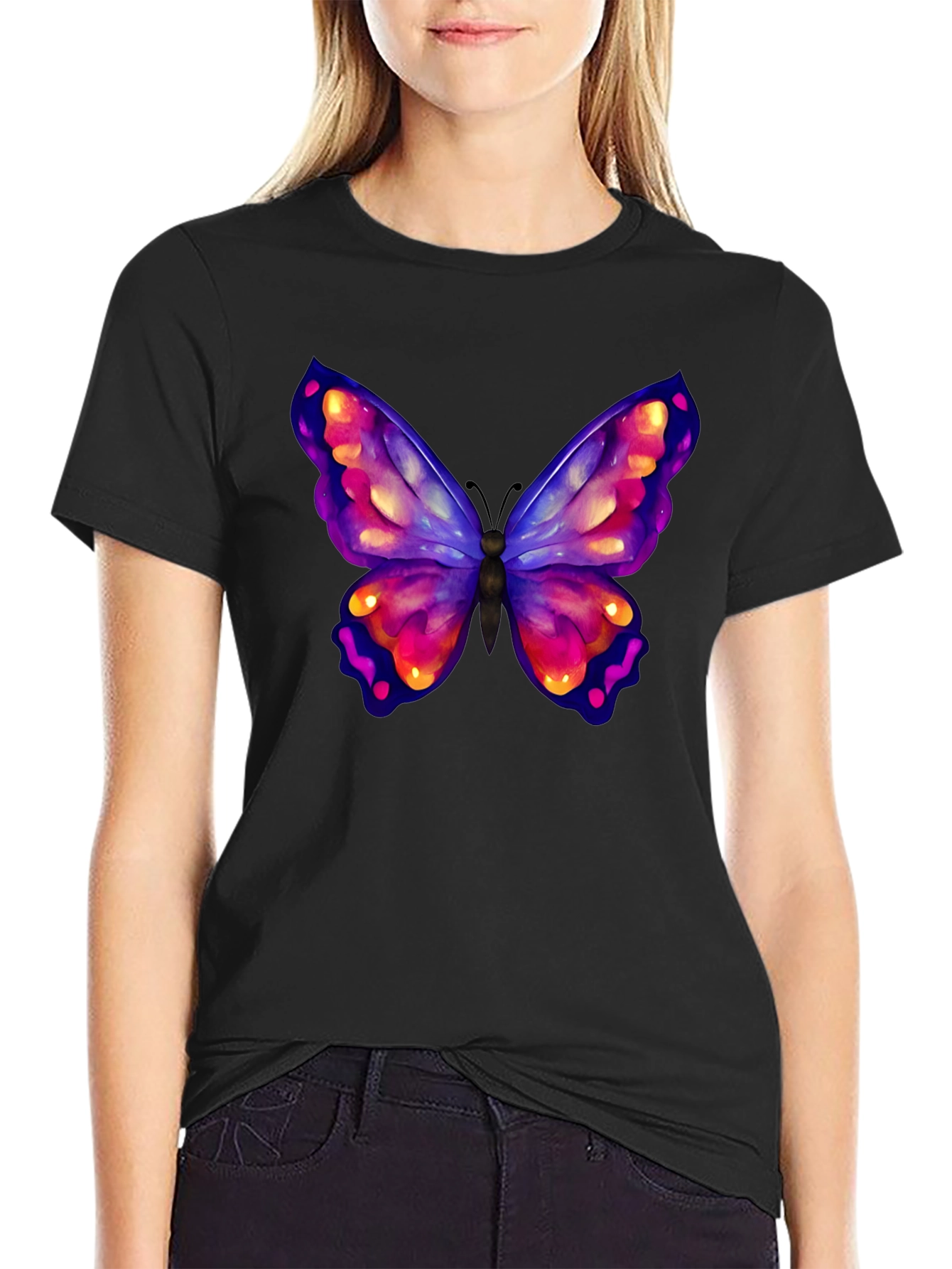 Black Butterfly Graphic Black T-Shirt view 2