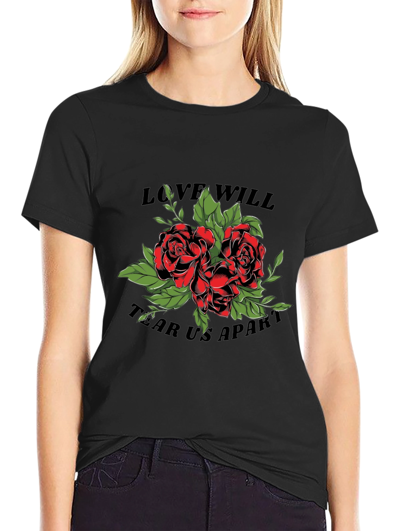 Black Love Will Tear Us Apart Rose Graphic T-Shirt view 2