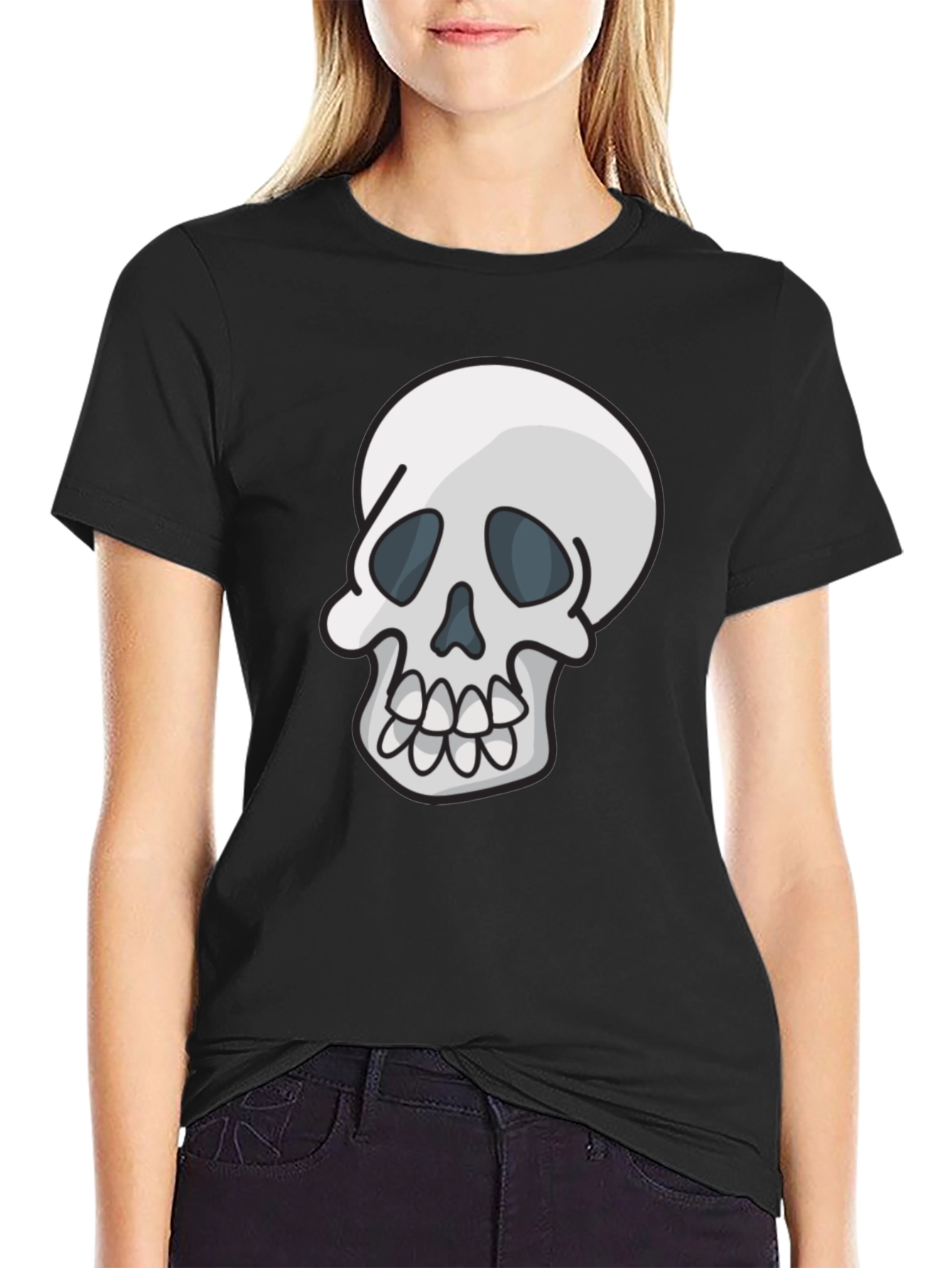 Black Skull Graphic Tee - Casual Black T-Shirt view 2