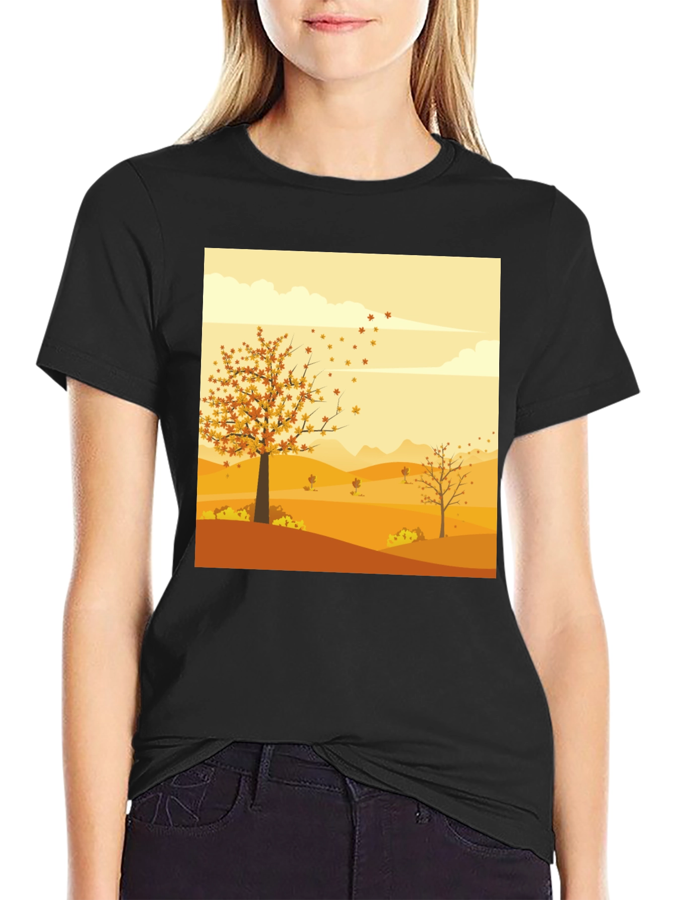 Black Autumn Scene Graphic Tee - Unisex Black T-Shirt view 2