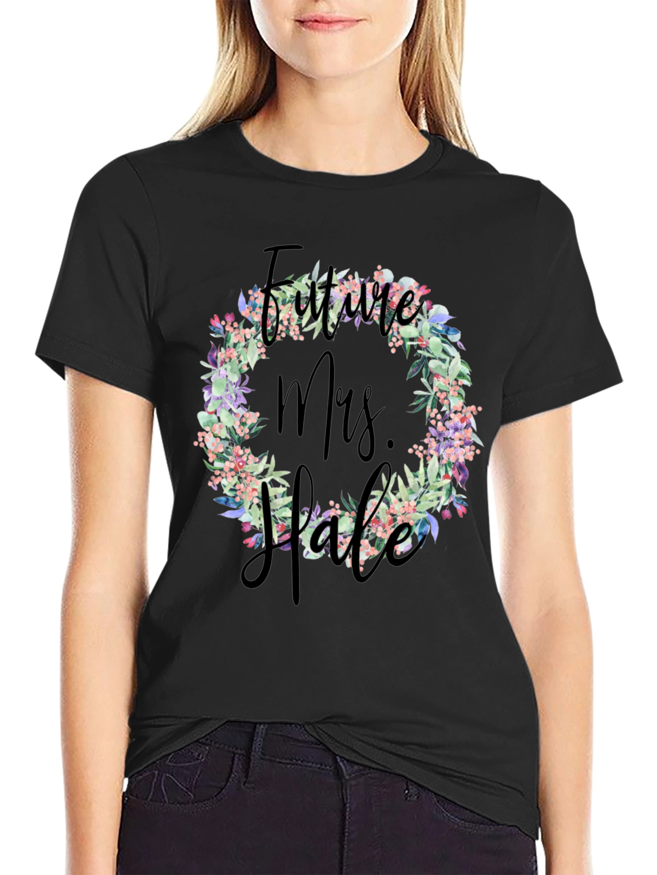 Black Future Mrs. Floral Wreath T-Shirt view 2