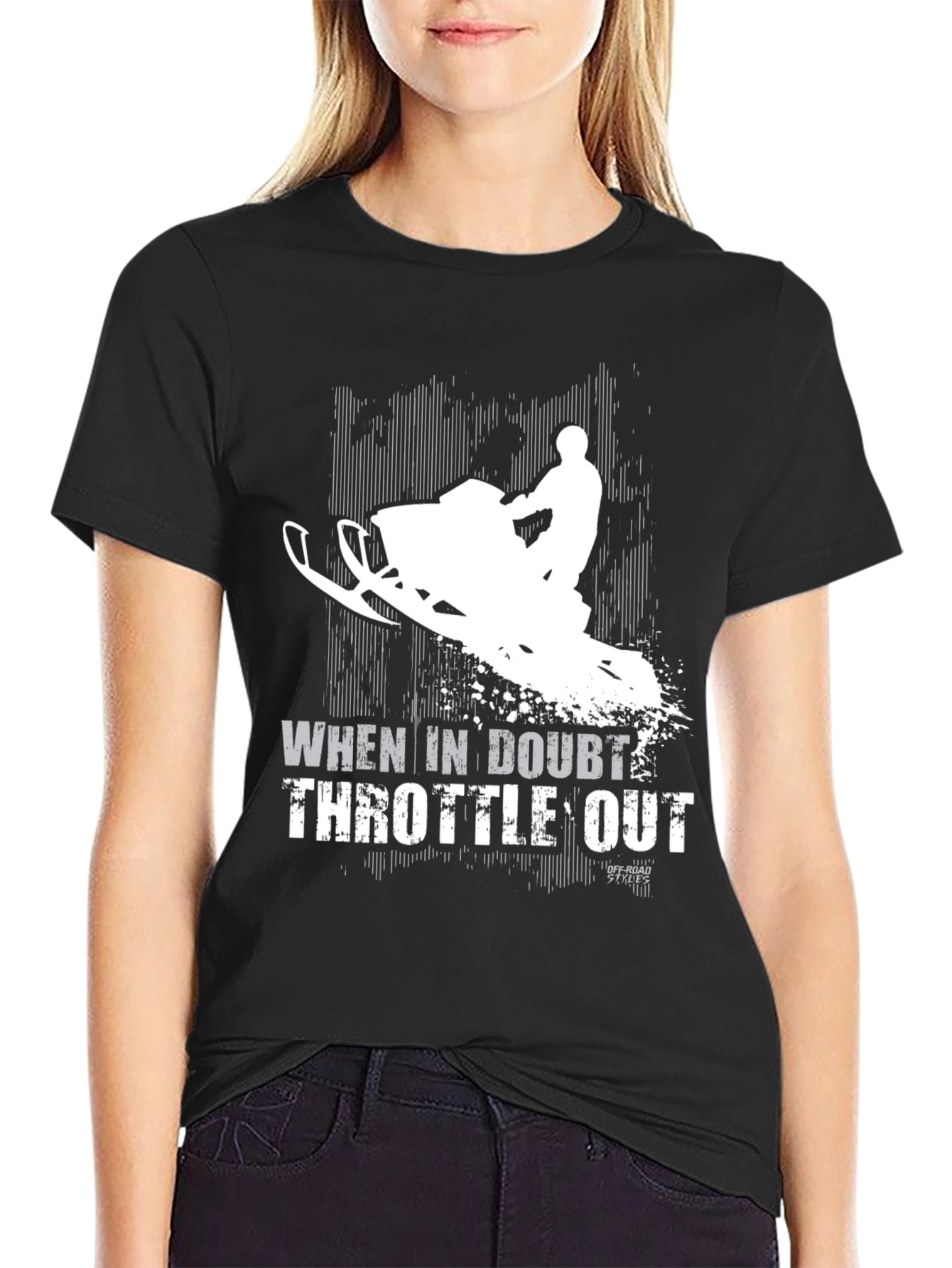 Black When in Doubt Throttle Out Snowmobile Black T-Shirt view 2