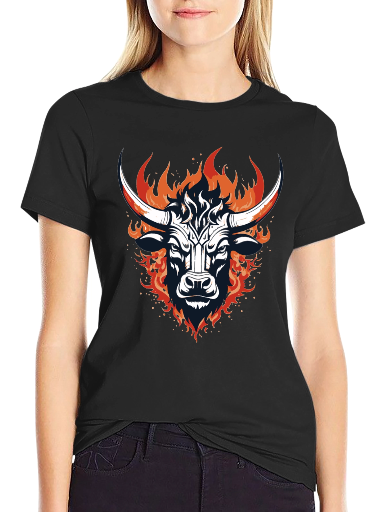 Black Fiery Bull Graphic Tee - Bold & Stylish view 2