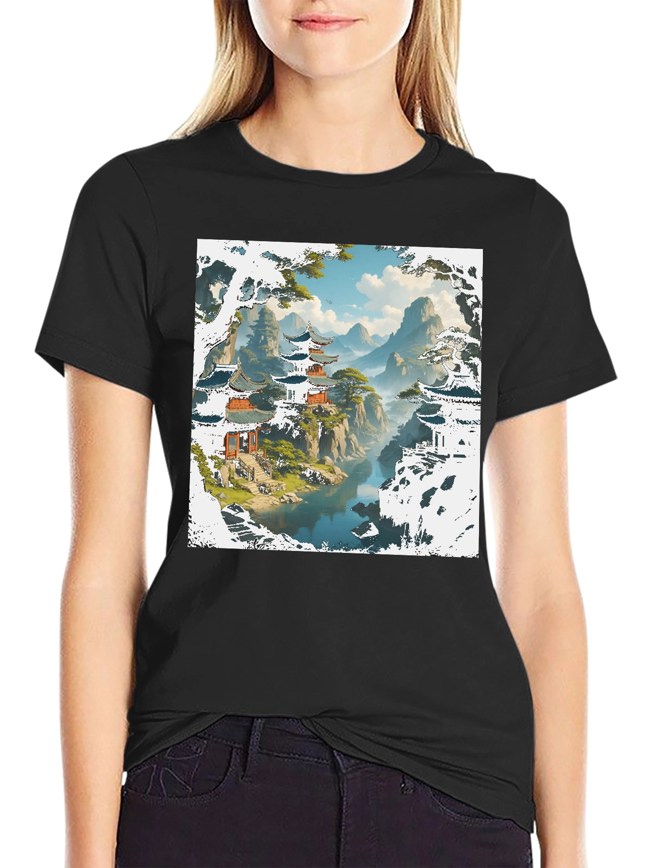 Black Asian Landscape Graphic Tee view 2