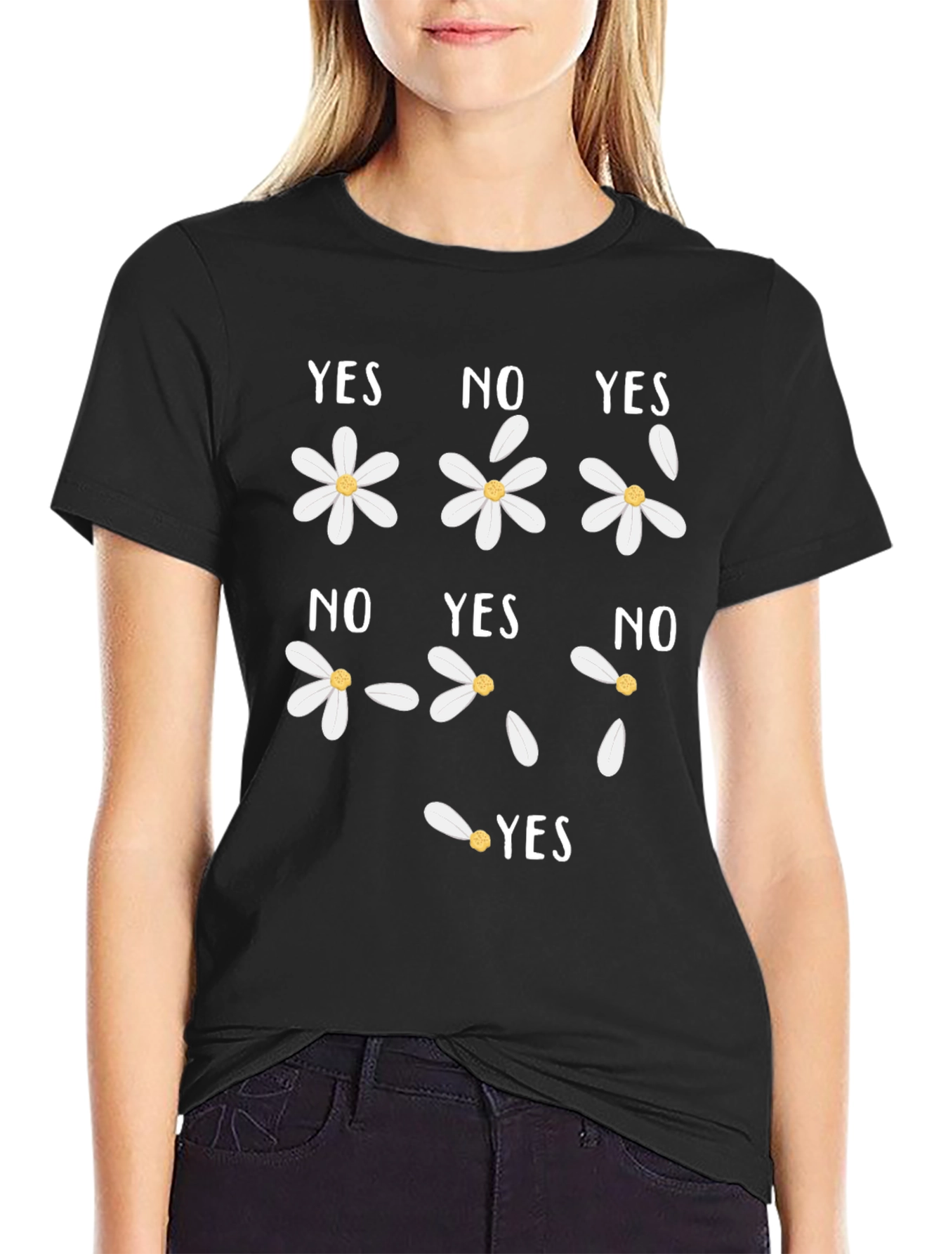 Black Yes No Flower T-Shirt - He Loves Me Not Tee view 2