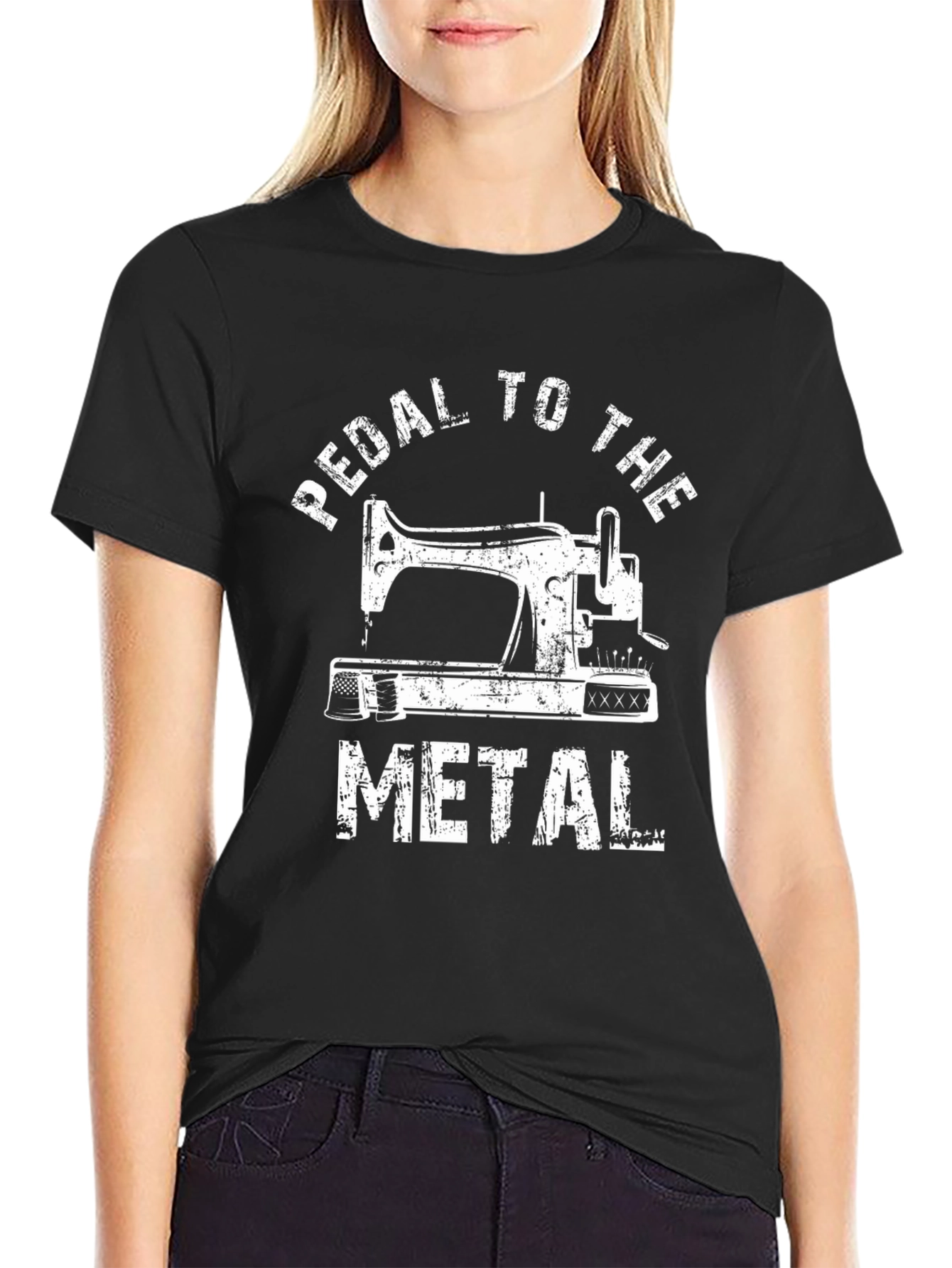 Black Pedal to the Metal Sewing Machine T-Shirt view 2