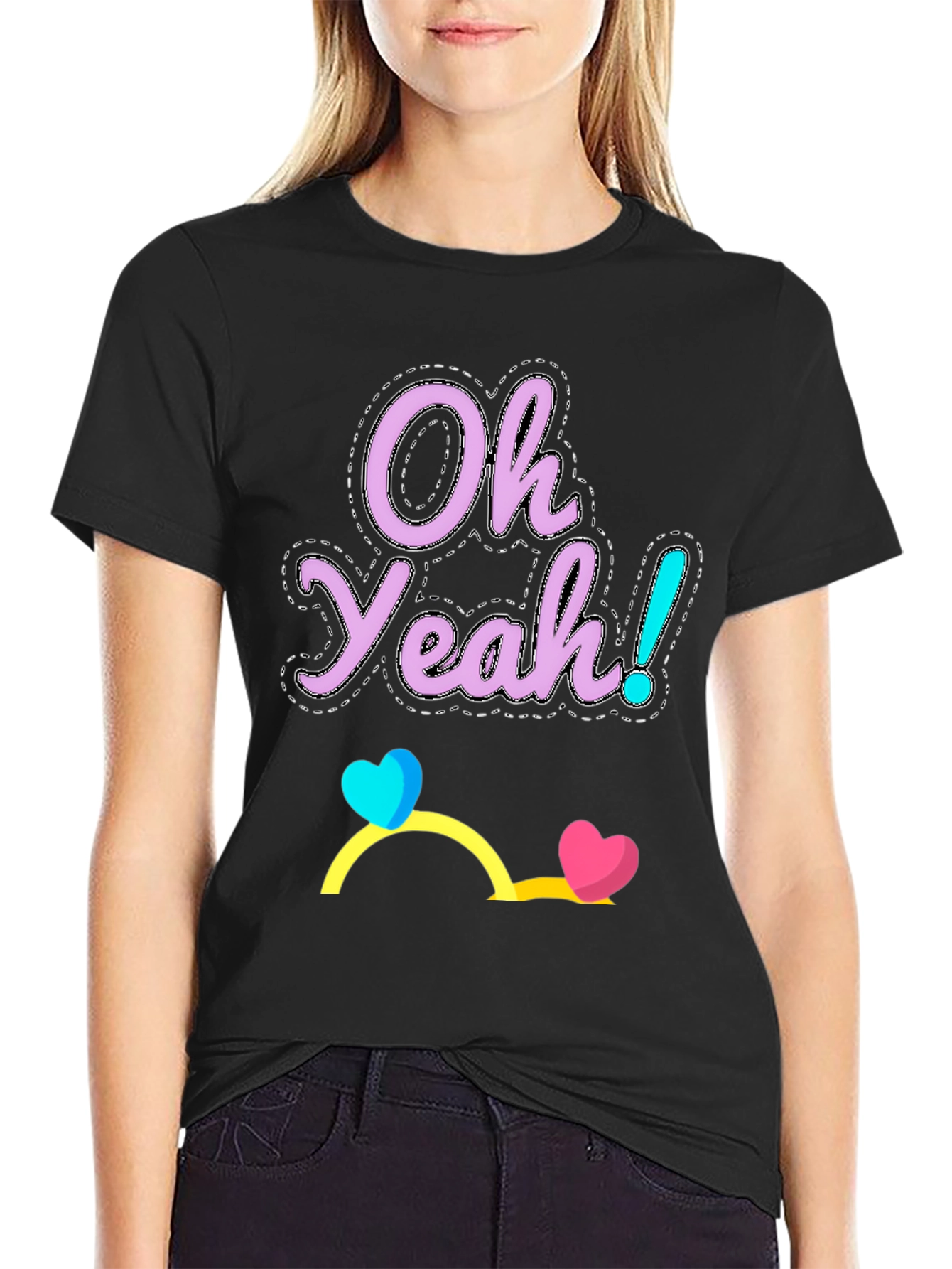 Black Oh Yeah! Graphic Tee - Casual Cotton Blend T-Shirt view 2