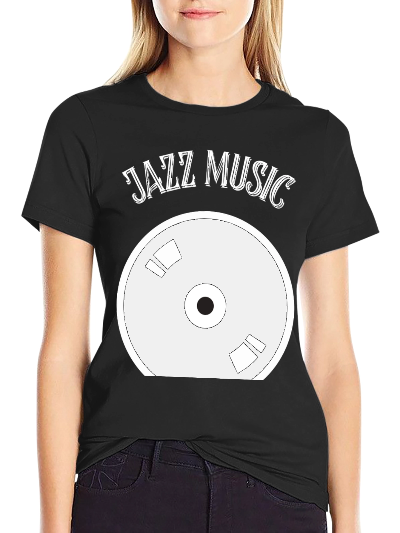 Black Jazz Music Record T-Shirt - Cool Music Lover Tee view 2