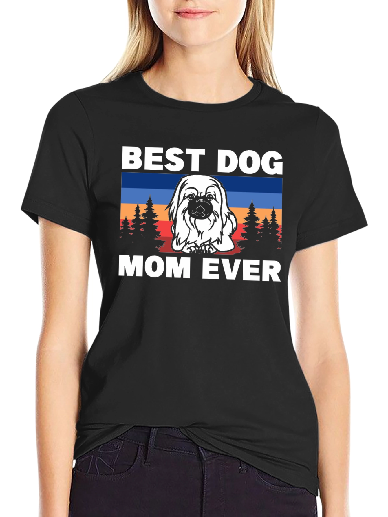 Black Best Dog Mom Ever T-Shirt - Cute Pekingese Design view 2