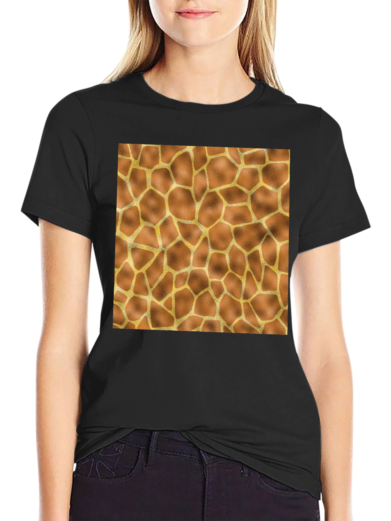 Black Giraffe Print Tee - Stylish Animal Pattern T-Shirt view 2