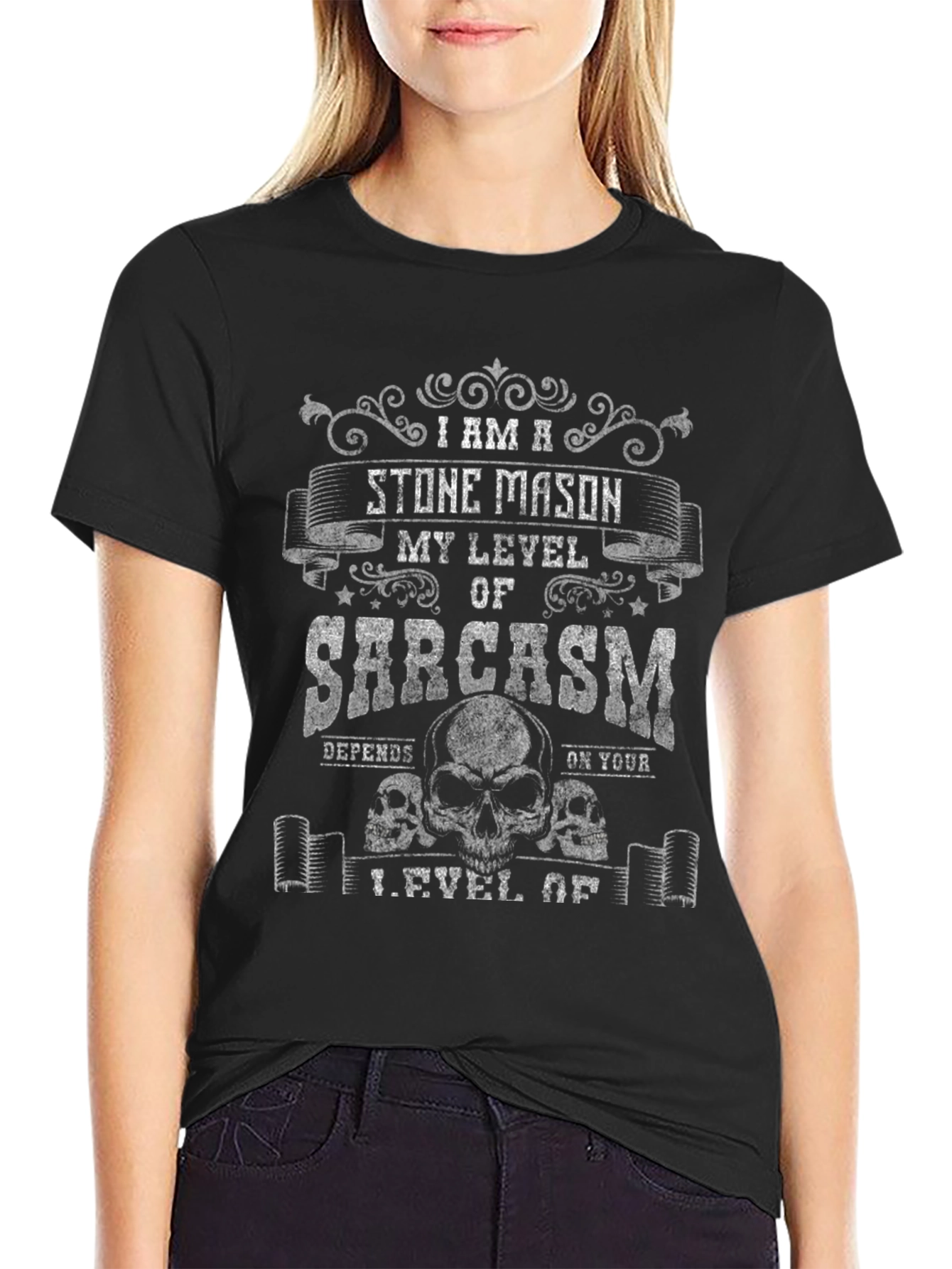 Black Stone Mason Sarcasm T-Shirt Funny Skull Design view 2