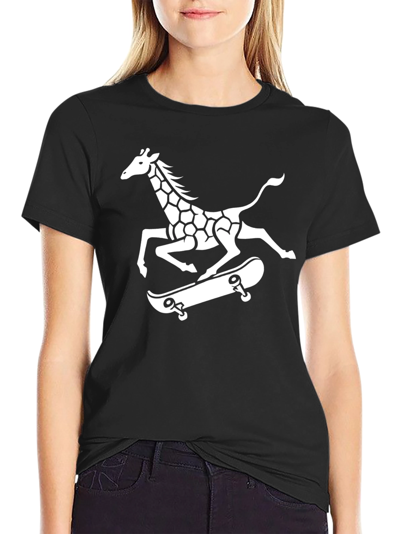 Black Giraffe Skateboarder Graphic Tee view 2
