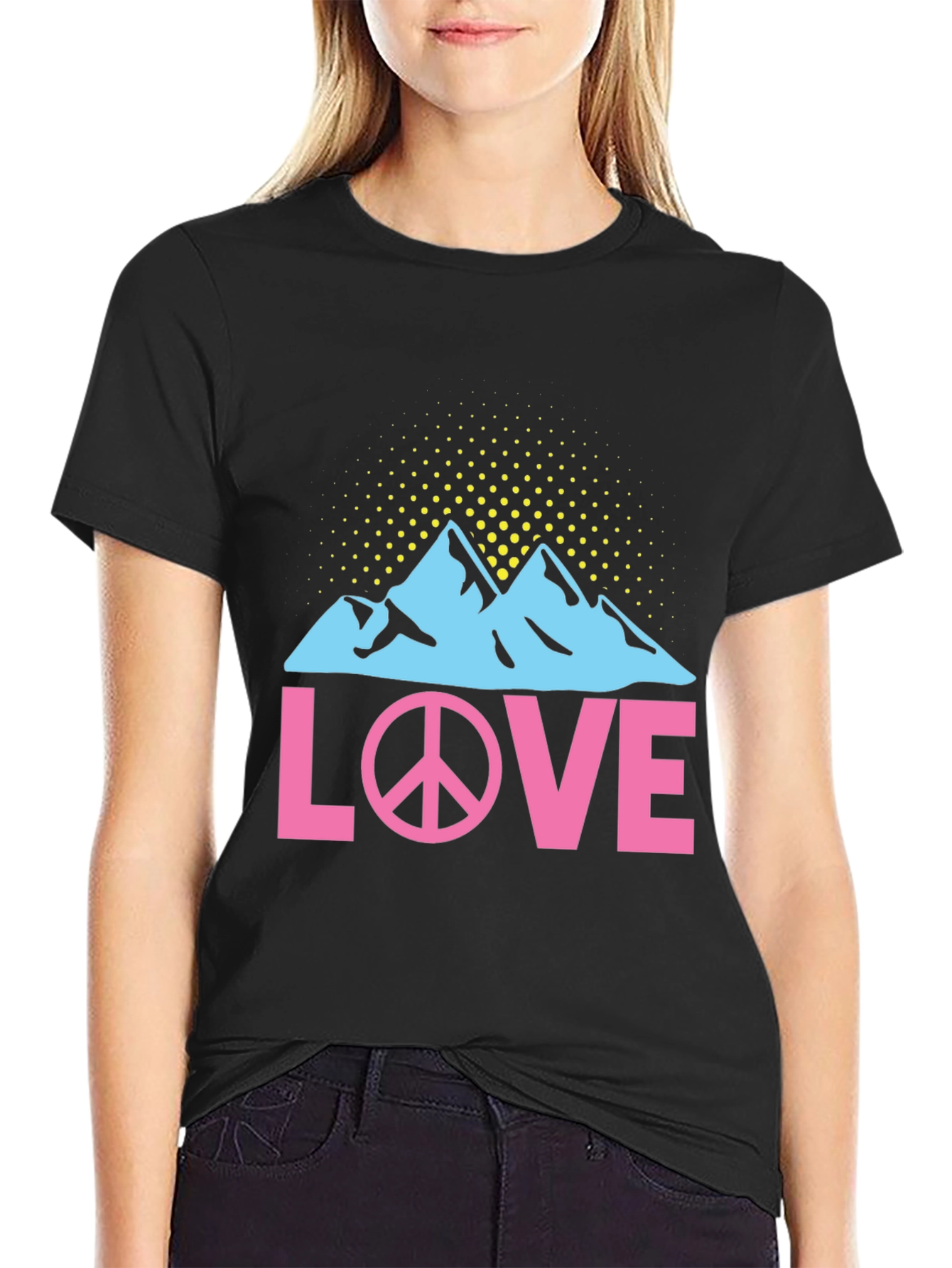 Black Peace Love Mountains Graphic T-Shirt view 2