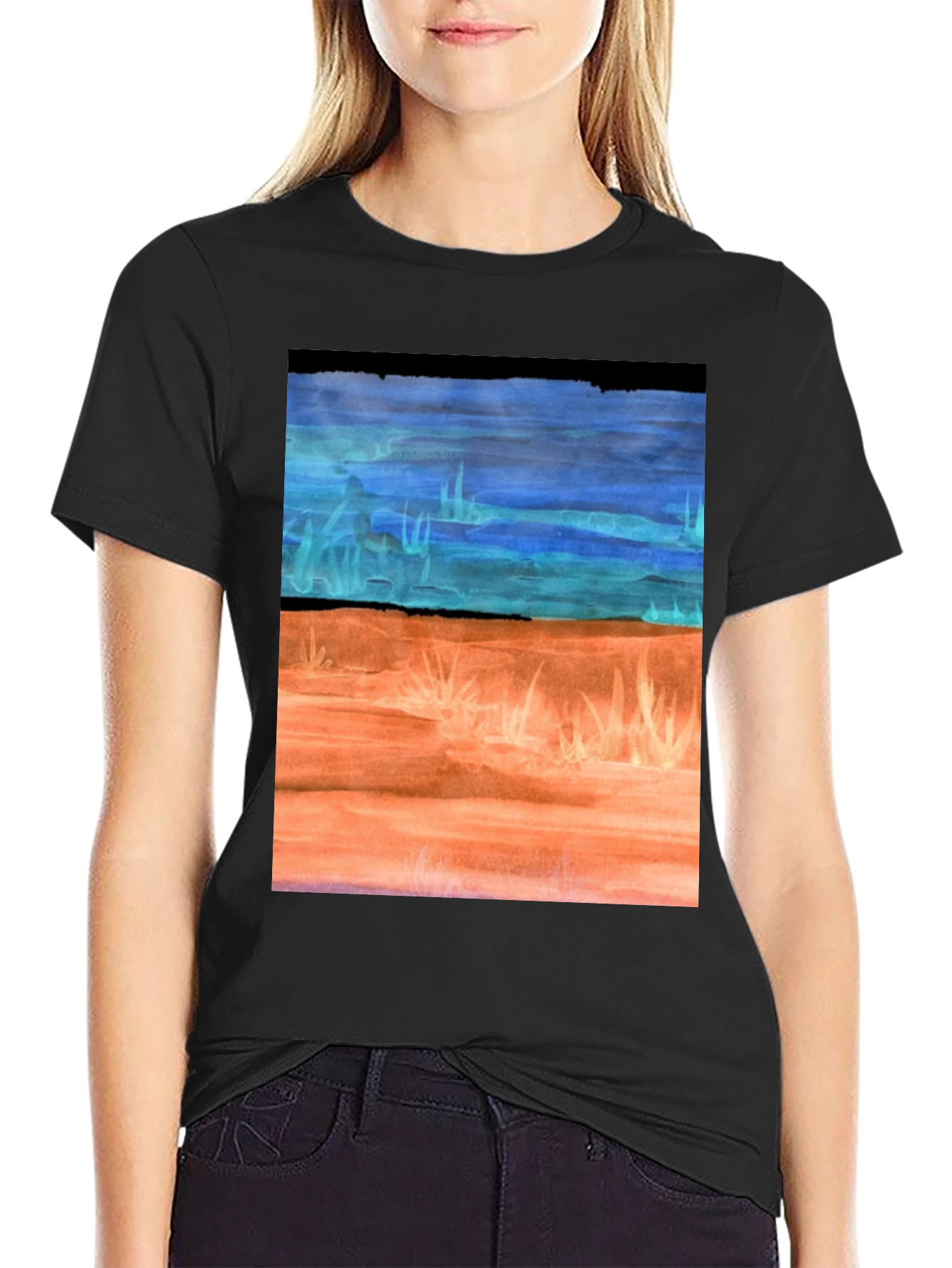 Black Watercolor Landscape T-Shirt - Artsy Graphic Tee view 2