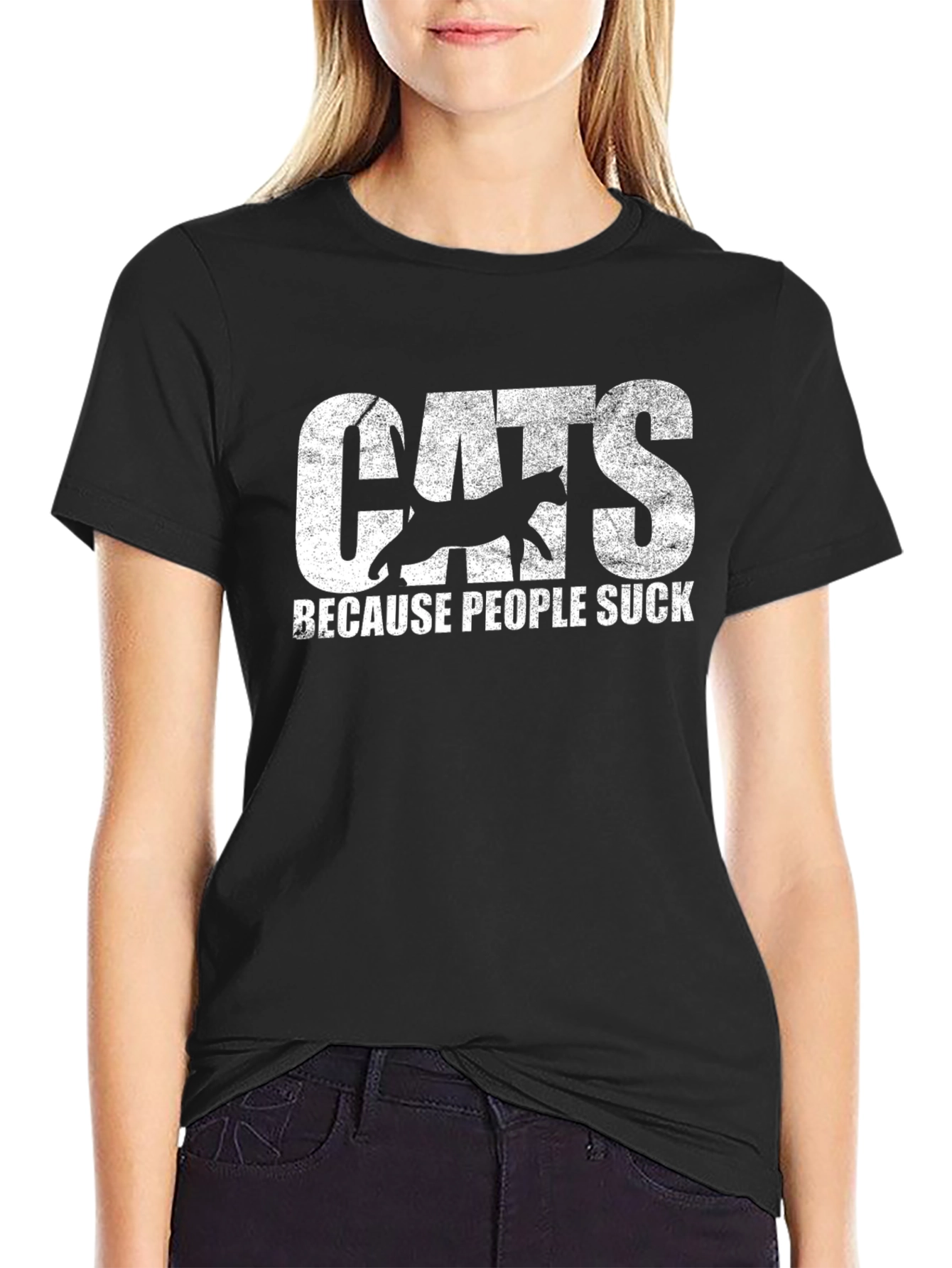 Black Cats Because People Suck Graphic Tee view 2