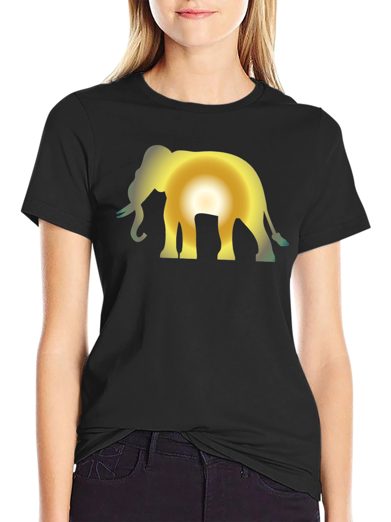 Black Elephant Sunset Black T-Shirt view 2