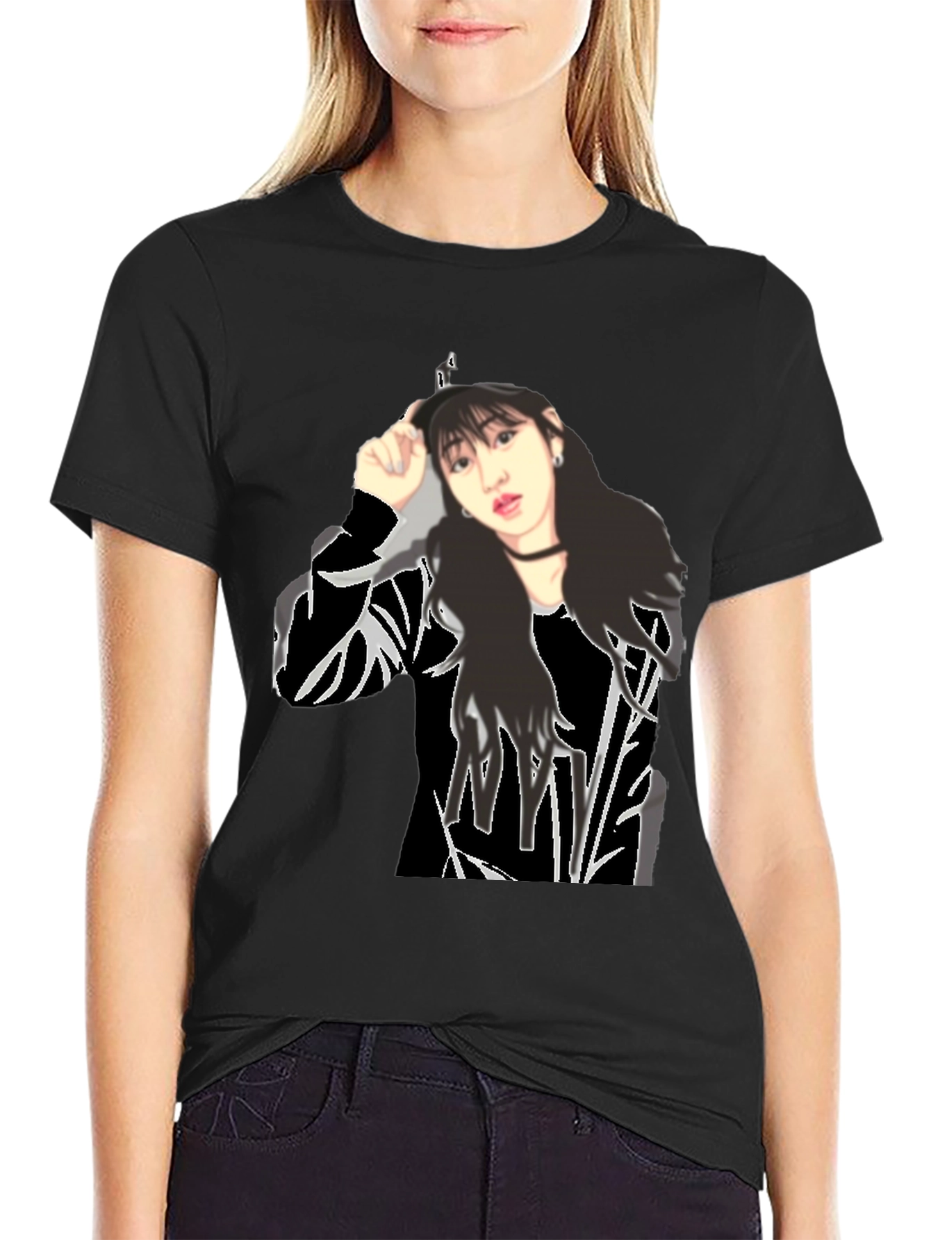Black Black T-Shirt with Girl Graphic view 2