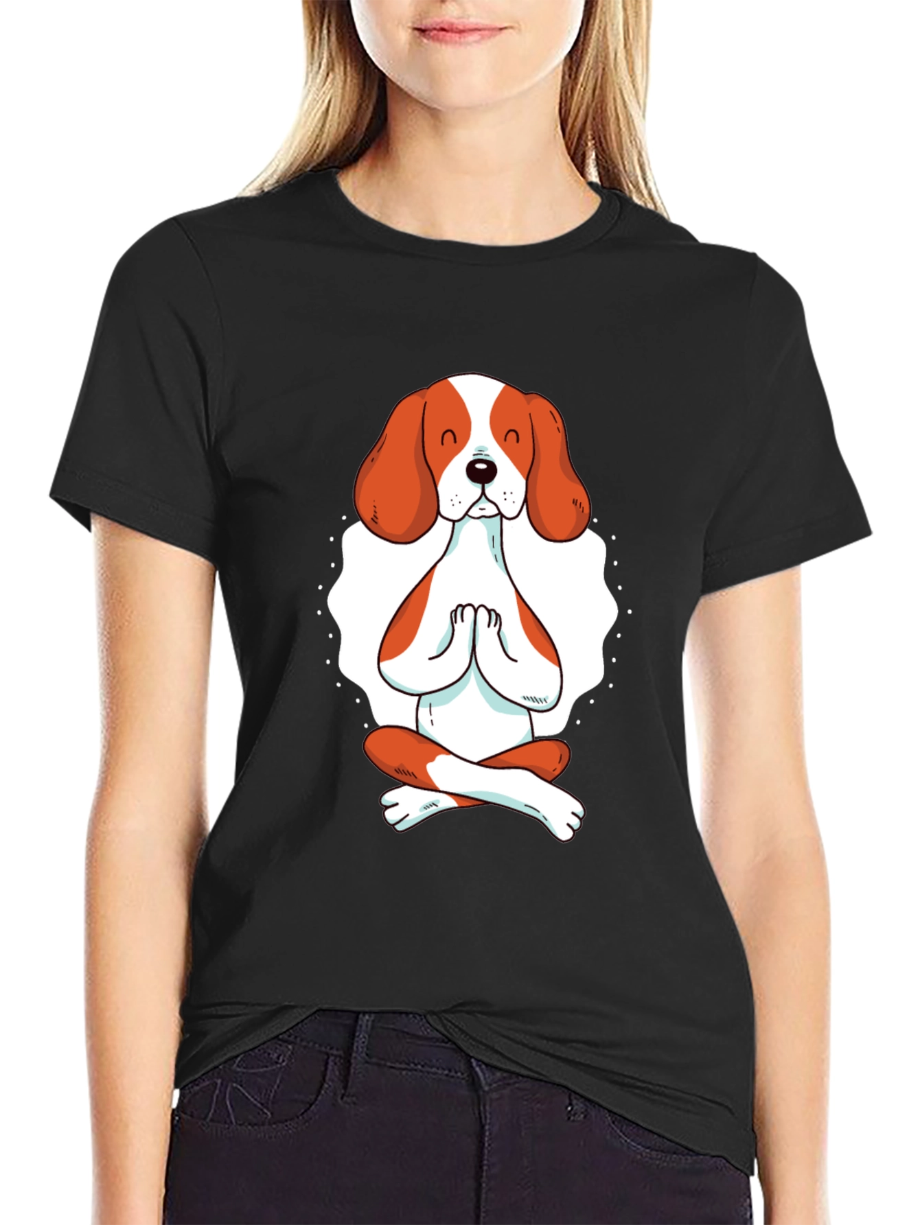 Black Yoga Dog Graphic Tee - Meditating Beagle T-Shirt view 2