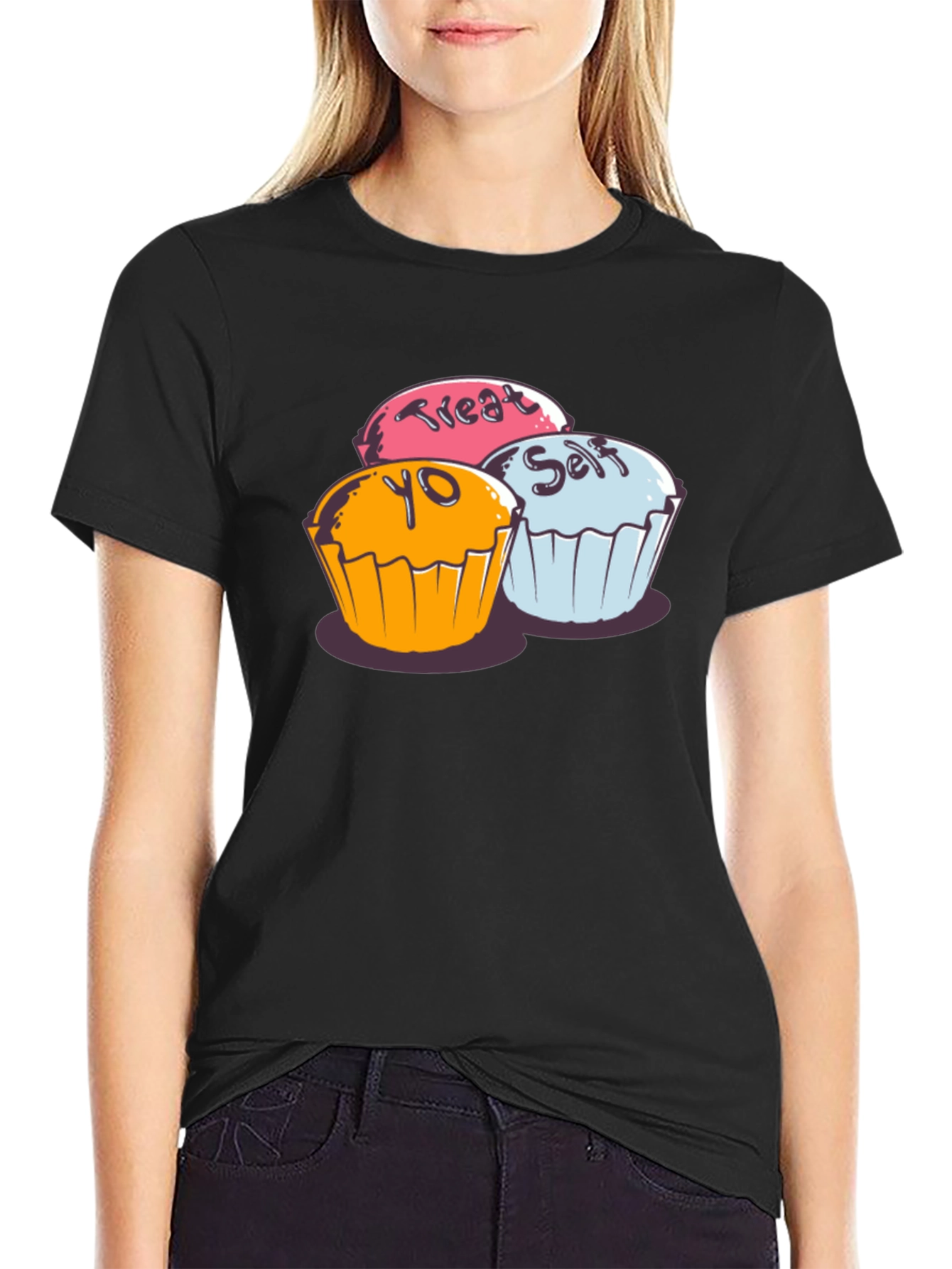 Black Treat Yo Self Cupcake Graphic T-Shirt - Soft Cotton view 2