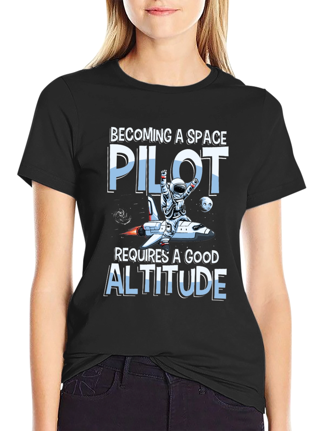 Black Space Pilot Altitude Graphic T-Shirt view 2