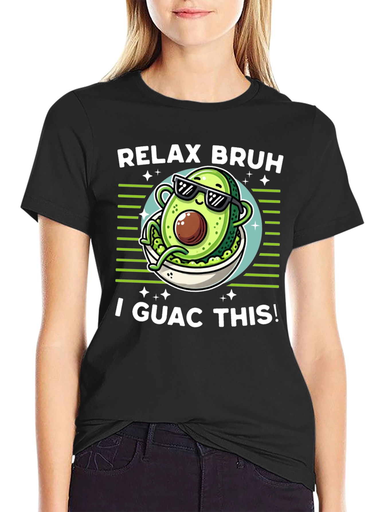 Black Relax Bruh I Guac This! Avocado T-Shirt view 2