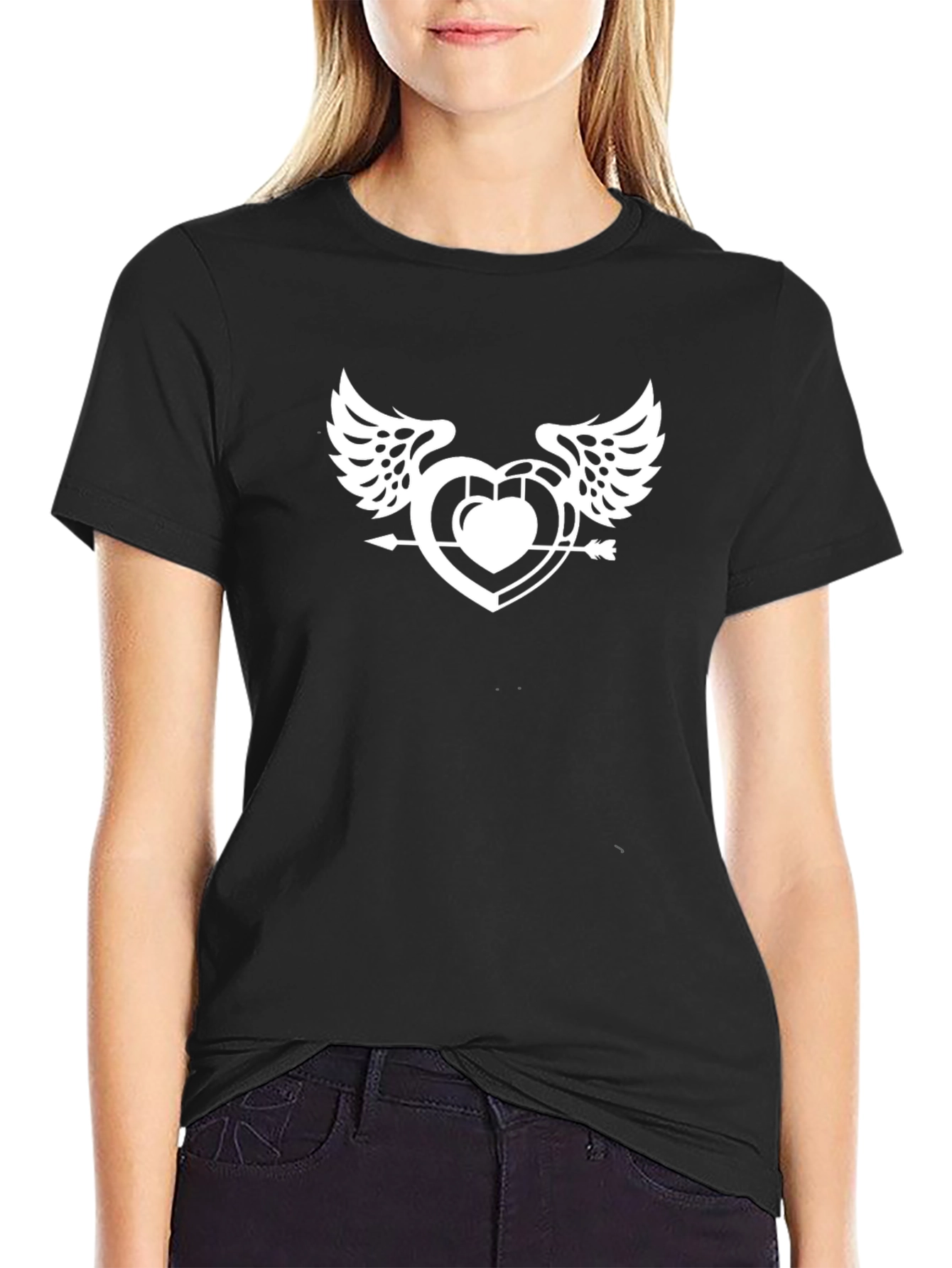 Black Winged Heart Arrow Graphic Tee - Black view 2