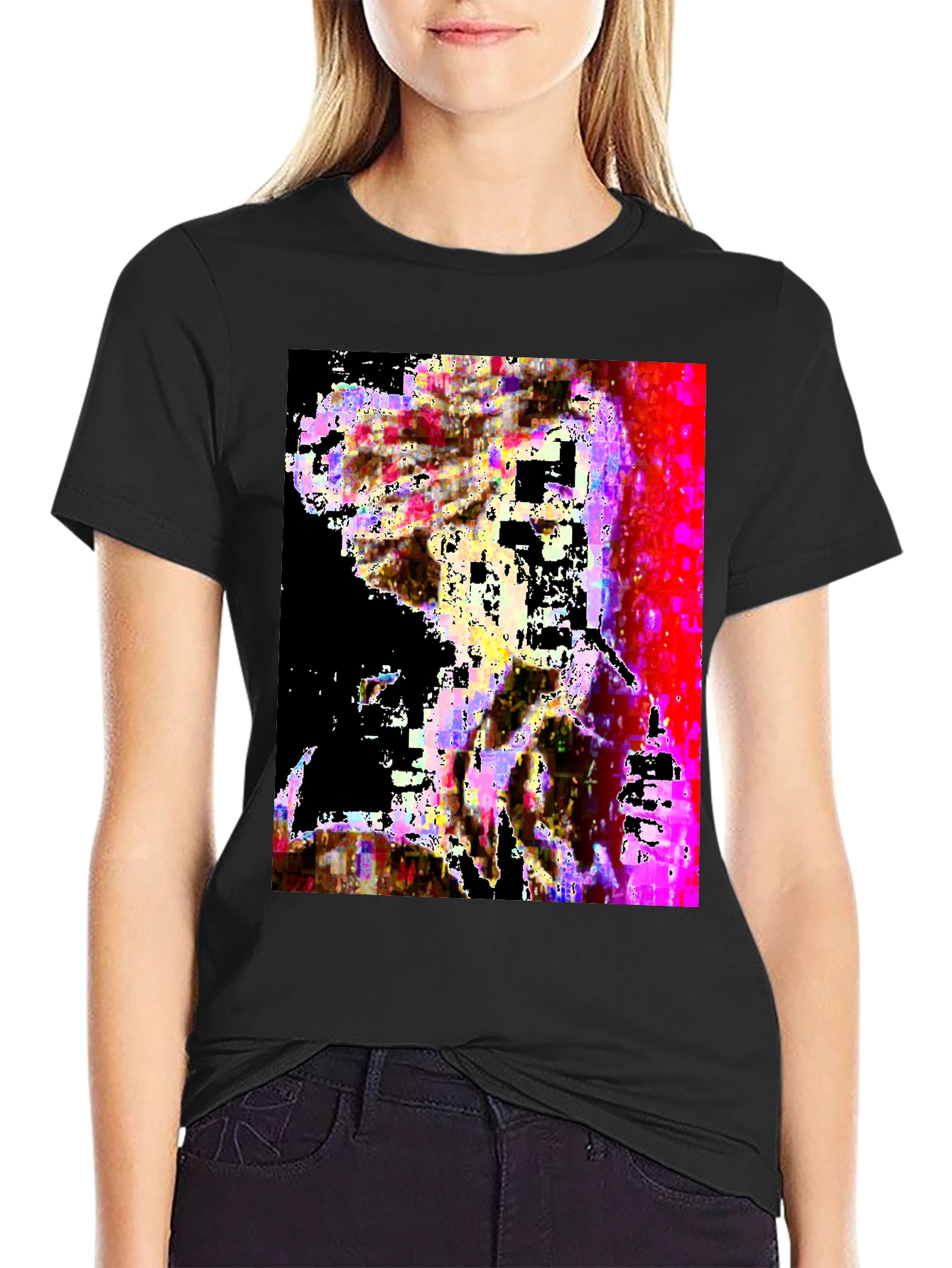 Black Abstract Glitch Art Black T-Shirt view 2