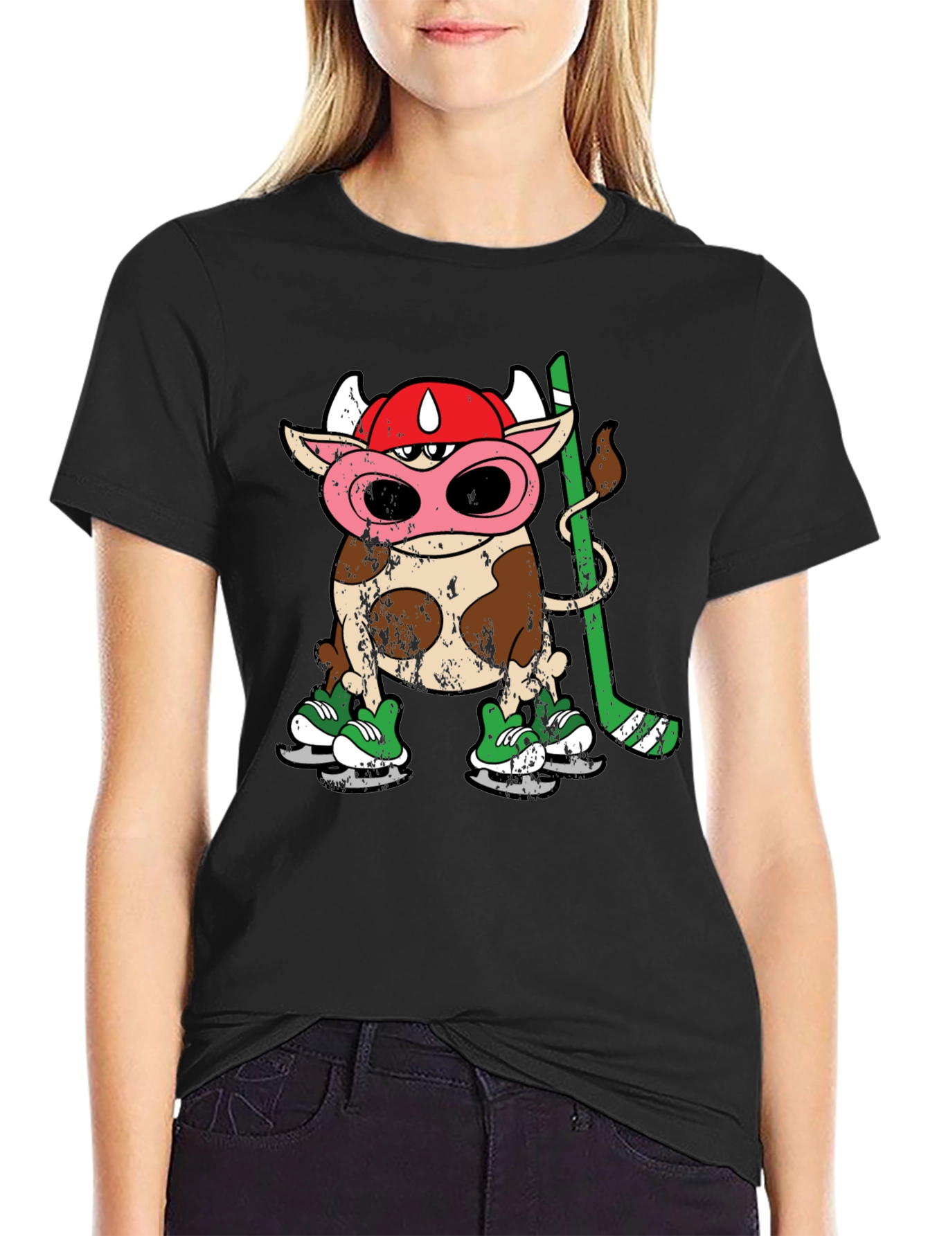 Black Cow Hockey Player T-Shirt view 2