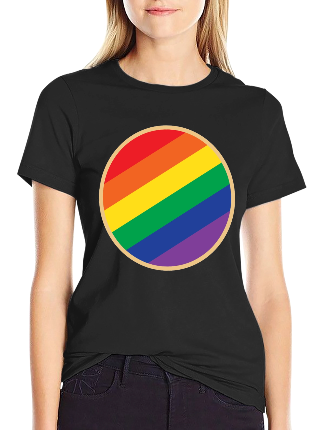 Black Pride Rainbow Circle Graphic Tee - Black Cotton T-Shirt view 2