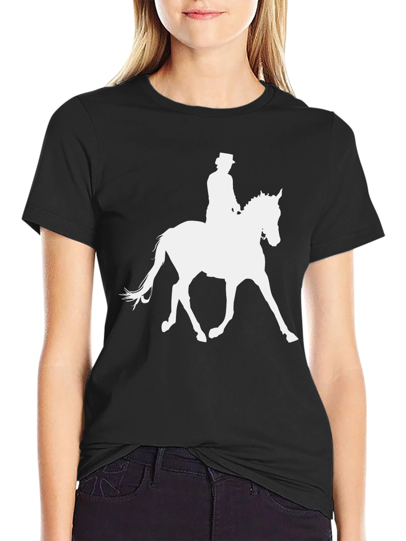 Black Equestrian T-Shirt - Horse Riding Silhouette Tee view 2