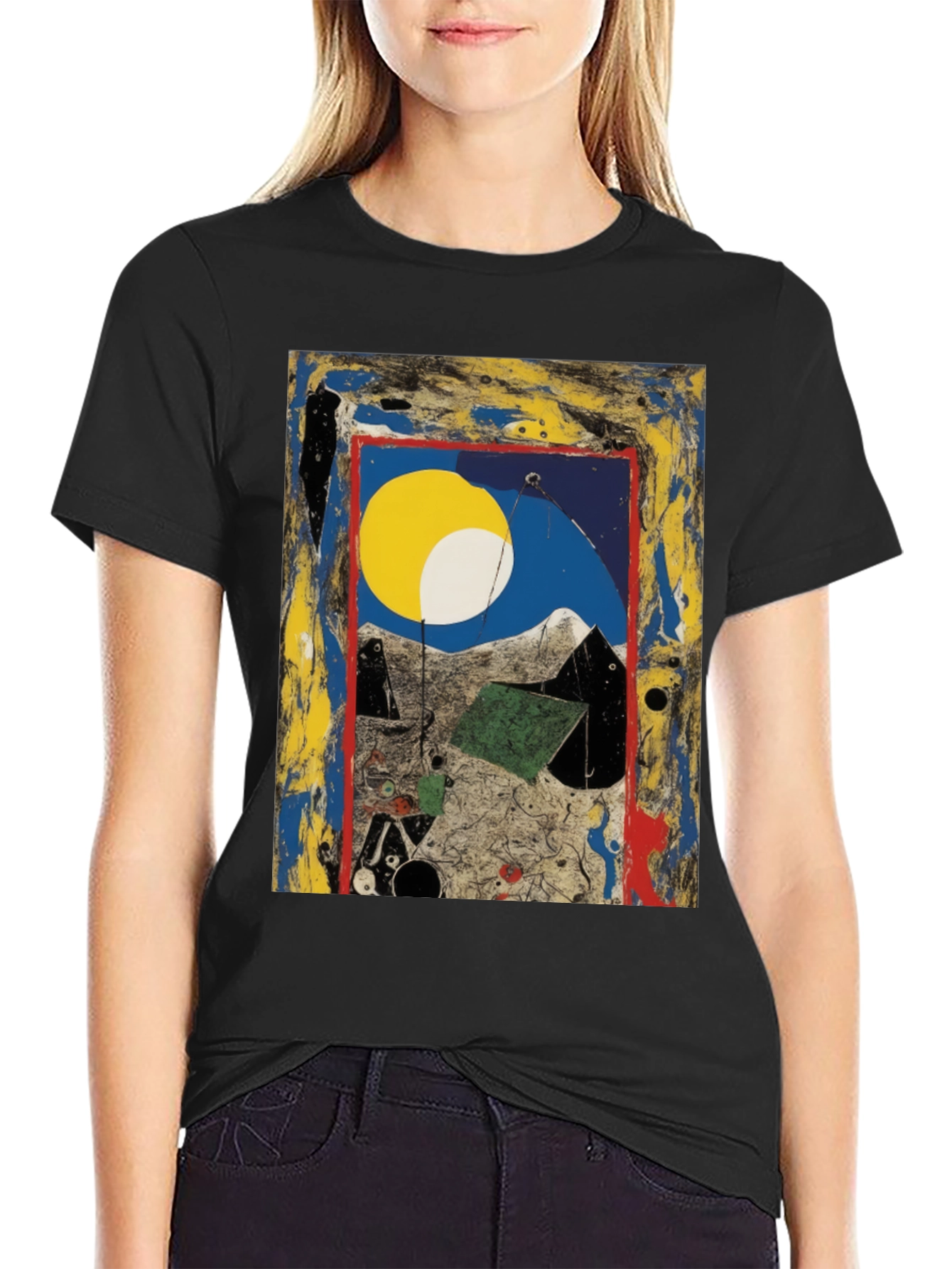 Black Abstract Art Print Tee - Modern Artistic Fashion view 2