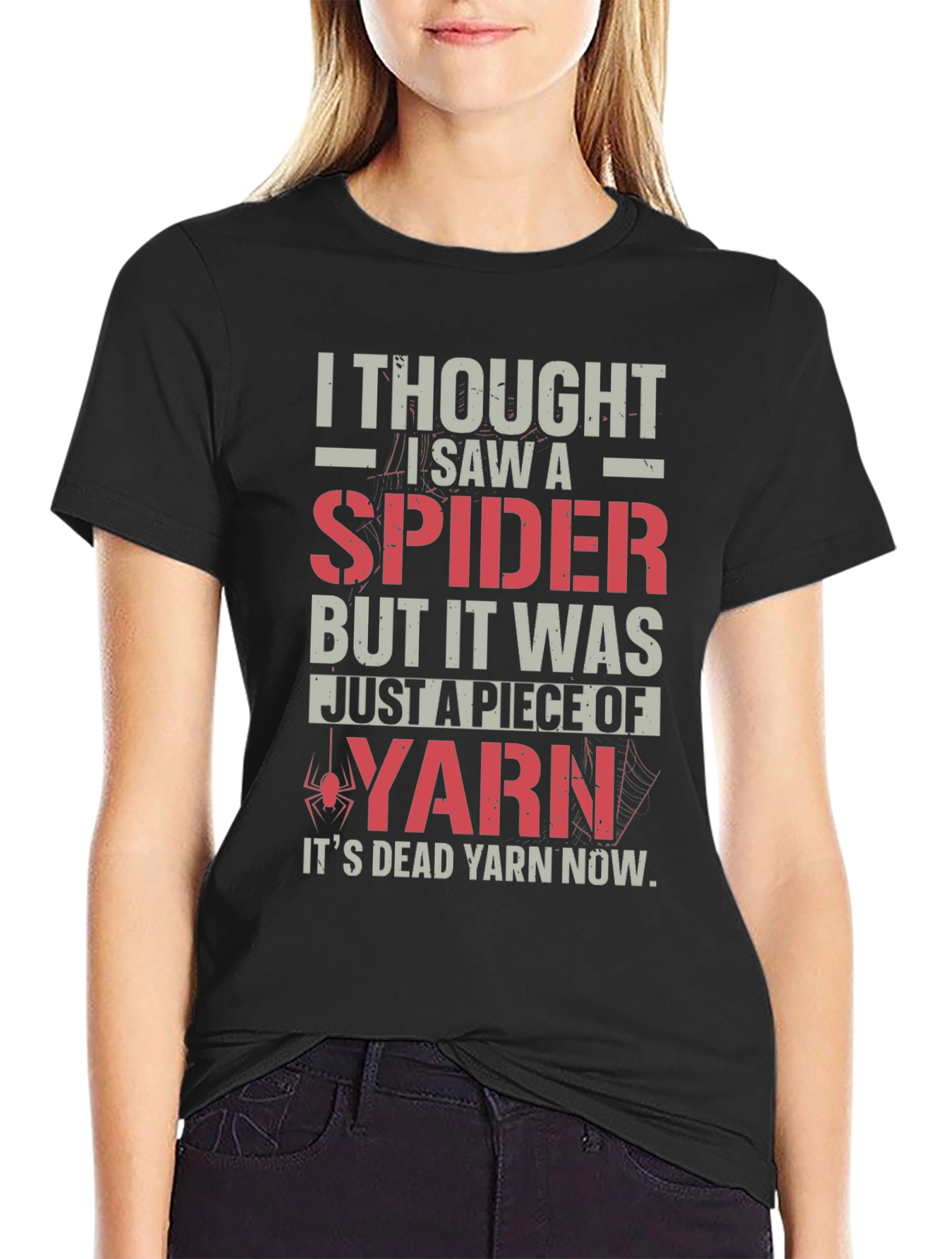 Black Funny Spider Yarn T-Shirt - Dead Yarn Now! view 2