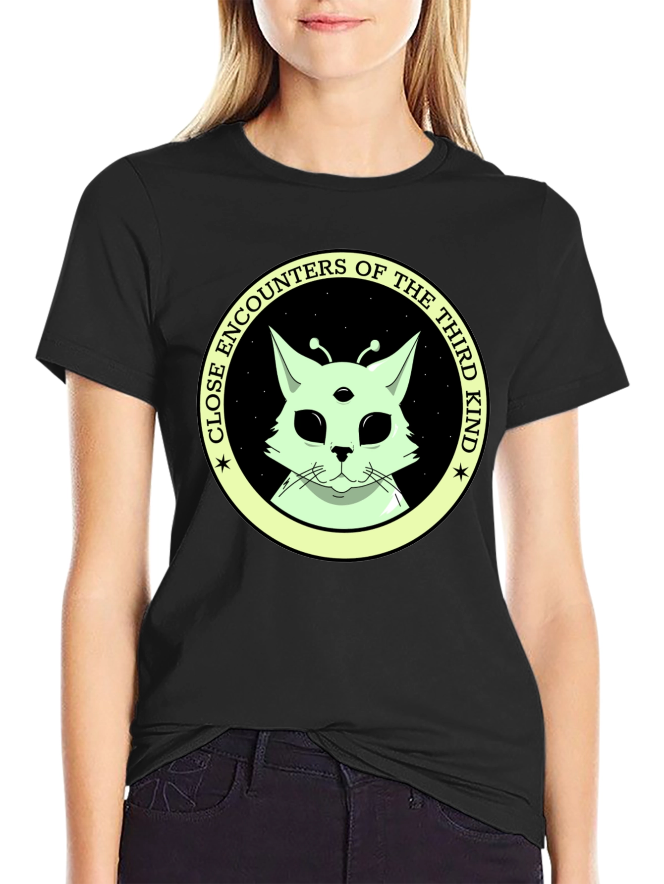 Black Alien Cat T-Shirt: Close Encounters of the Third Kind view 2