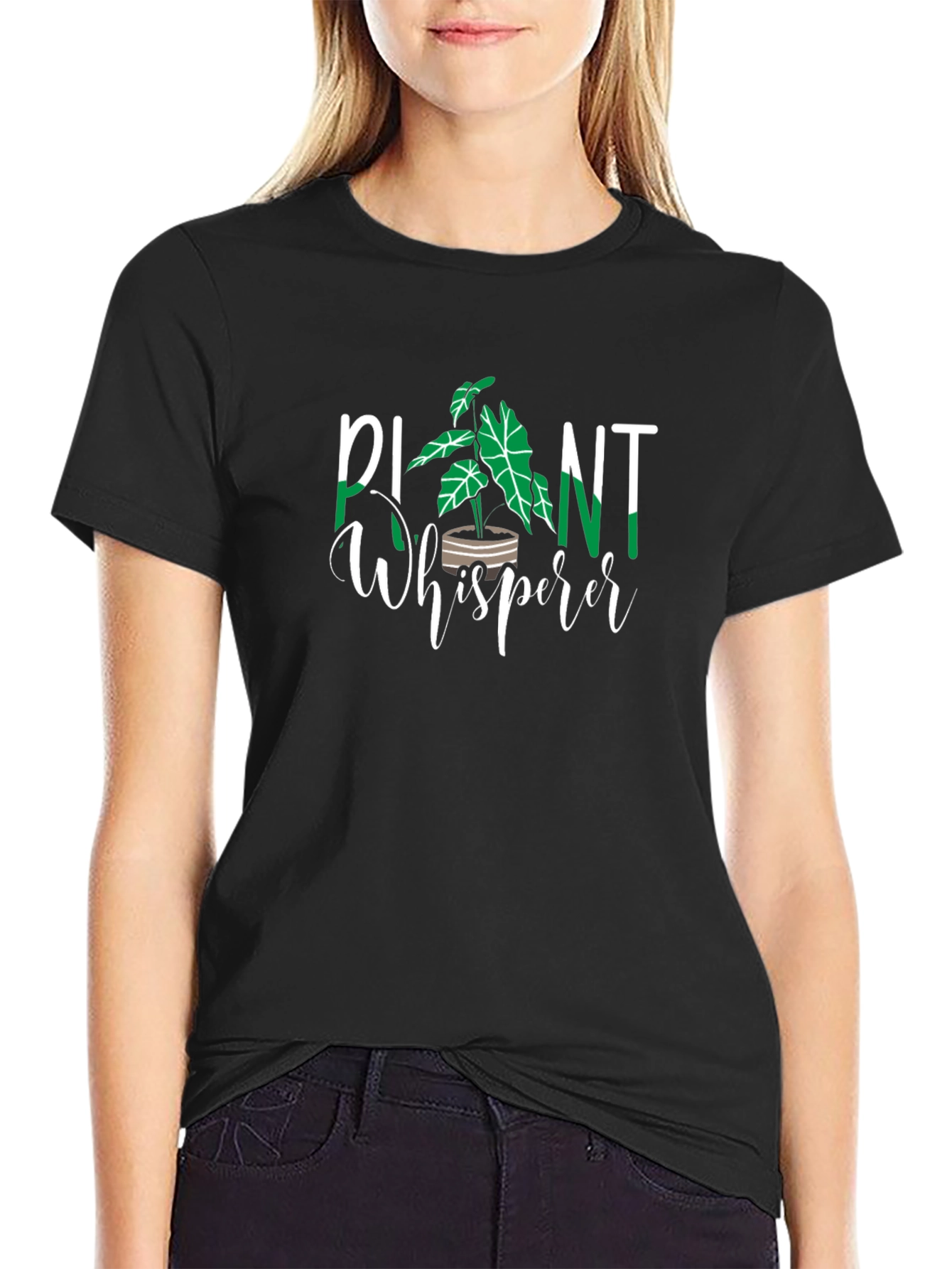 Black Plant Whisperer Graphic T-Shirt - Nature Lover Tee view 2